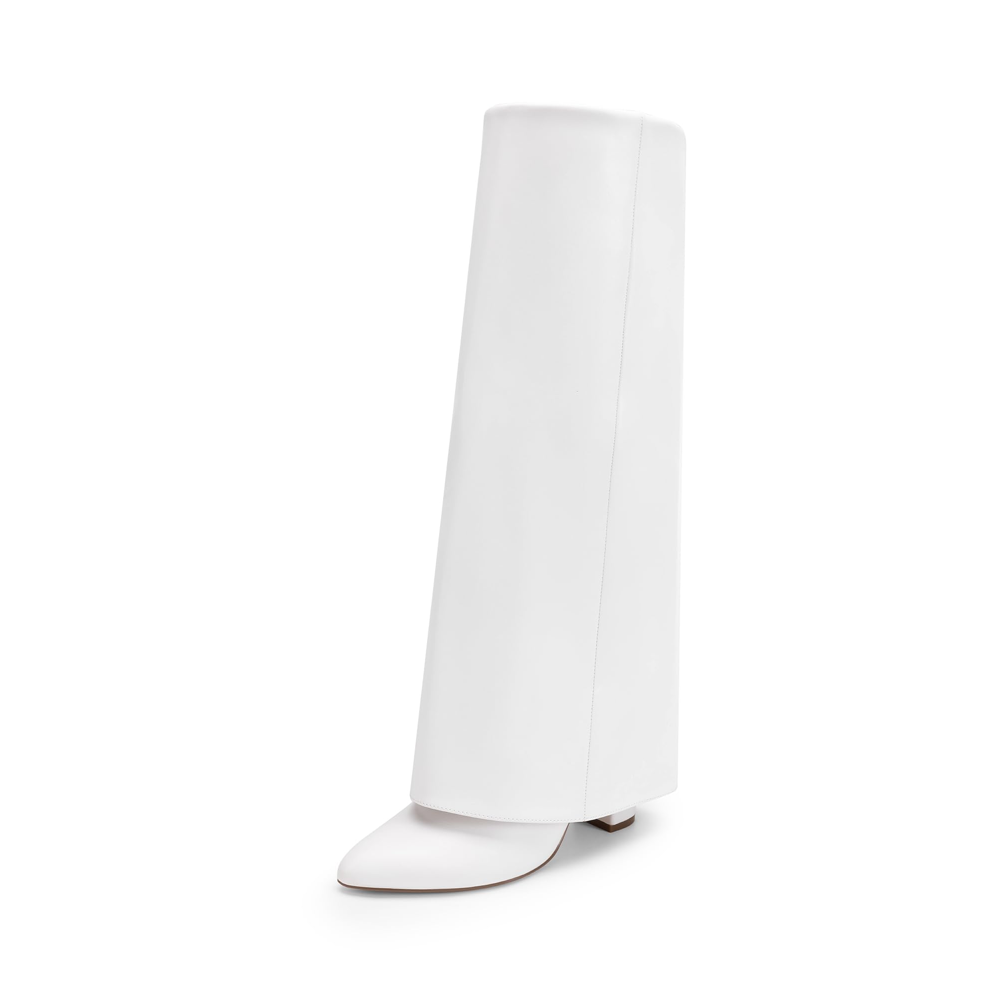 Women's Knee-High Block Heel Boots - White PU UK 8-image-30847a44-af03-4227-866d-3bb59ee890e6-94621