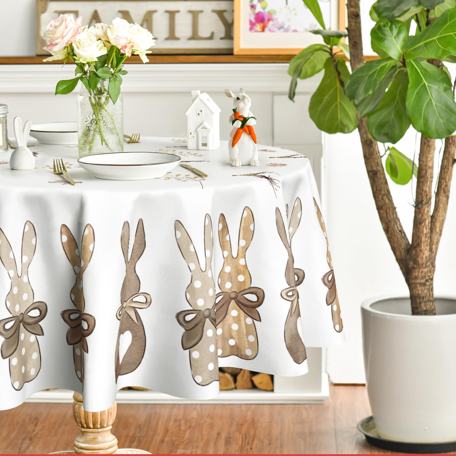 Polka Dot Easter Tablecloth 100x100 cm - Bunny Rabbits & Carrots Design, Perfect for Parties-image-47074947-659d-4fe1-b350-993e31c5d5d1-54389