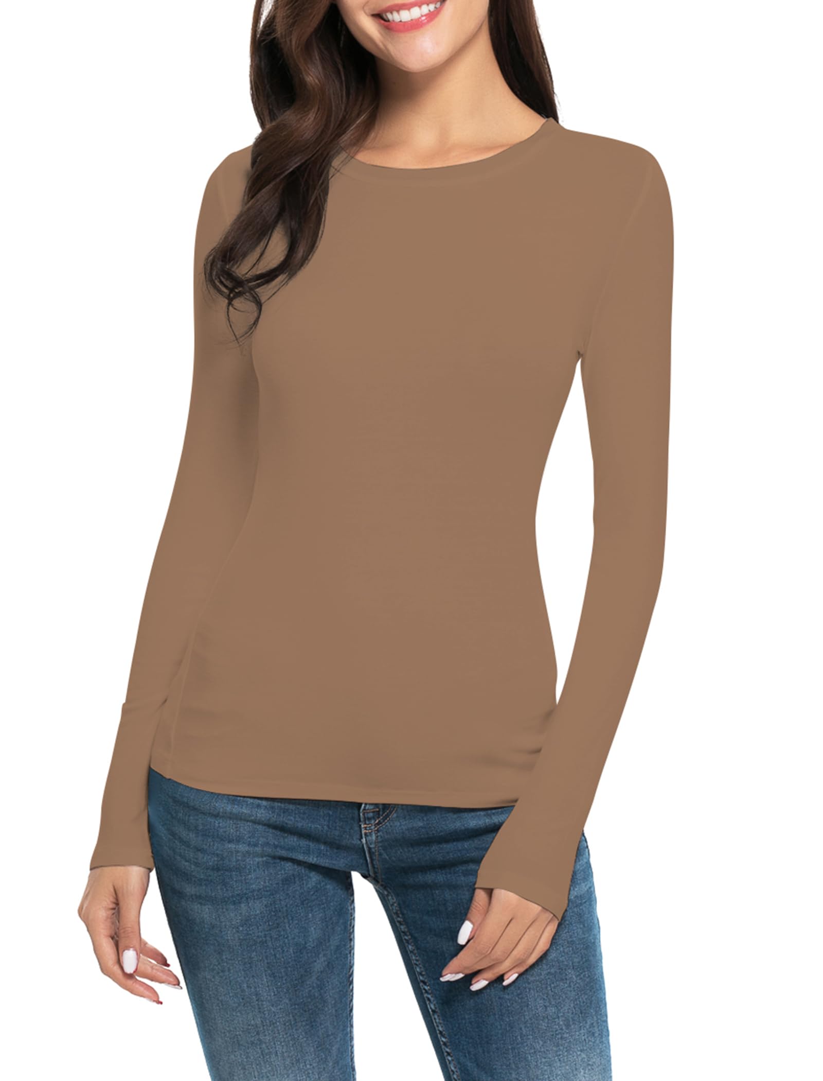 Women's Slim Fit Crew Neck Top - Coffee L-image-69f68ff7-9c90-4827-b75d-ae9e63041439-111456