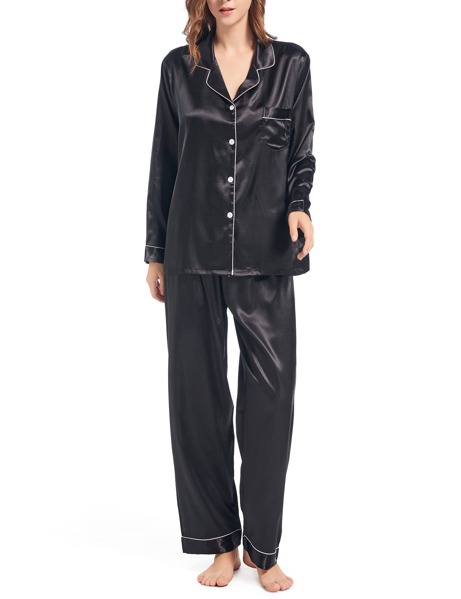 Women's Silk Satin Pyjamas Set - Black XL-image-3a63fdff-4af4-482e-9f07-d34d73f70af6-114062