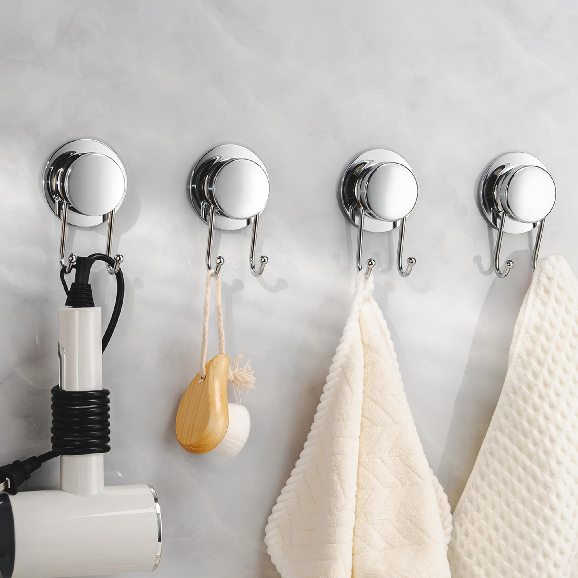 4 PCS Heavy Duty Suction Cup Hooks - No Drill, Silver - Holds up to 15lbs-image-86f7e6cd-9244-4f79-b626-6d1ac563efd3-54914