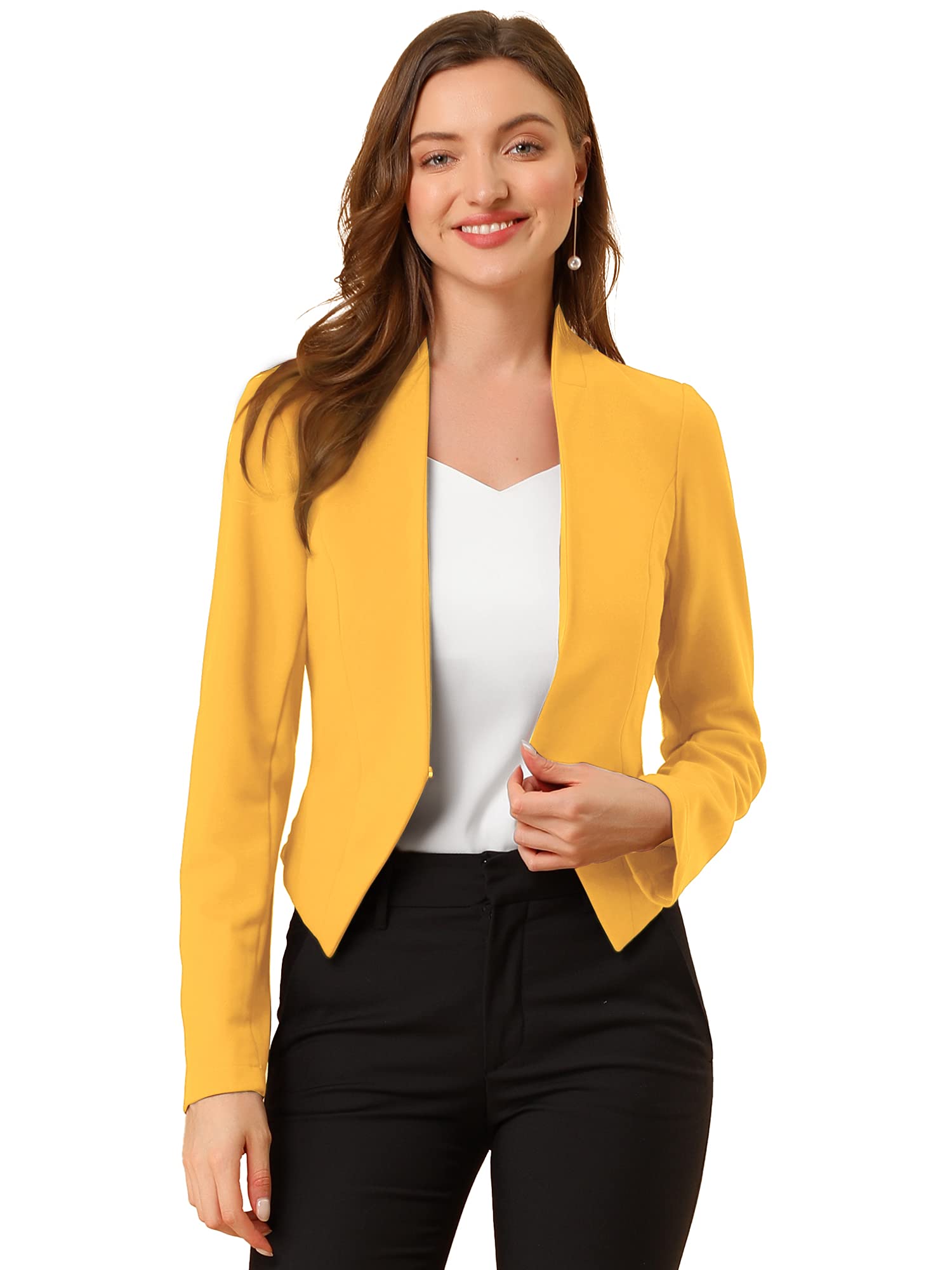Women's Yellow Collarless Cropped Blazer - Professional & Casual Style, Size L-16-image-5a0b5a89-dc2d-4cc0-863f-d3b61ff43521-71949