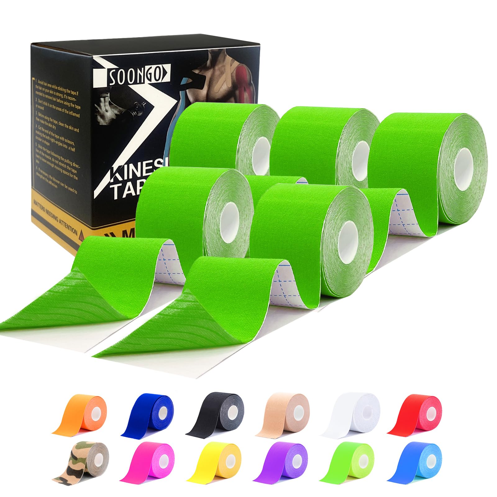 Kinesiology Sports Tape 5m Waterproof - Green Pack of 5-image-0e73f04d-0519-4d85-8636-8e5f6c3a9a1f-109978
