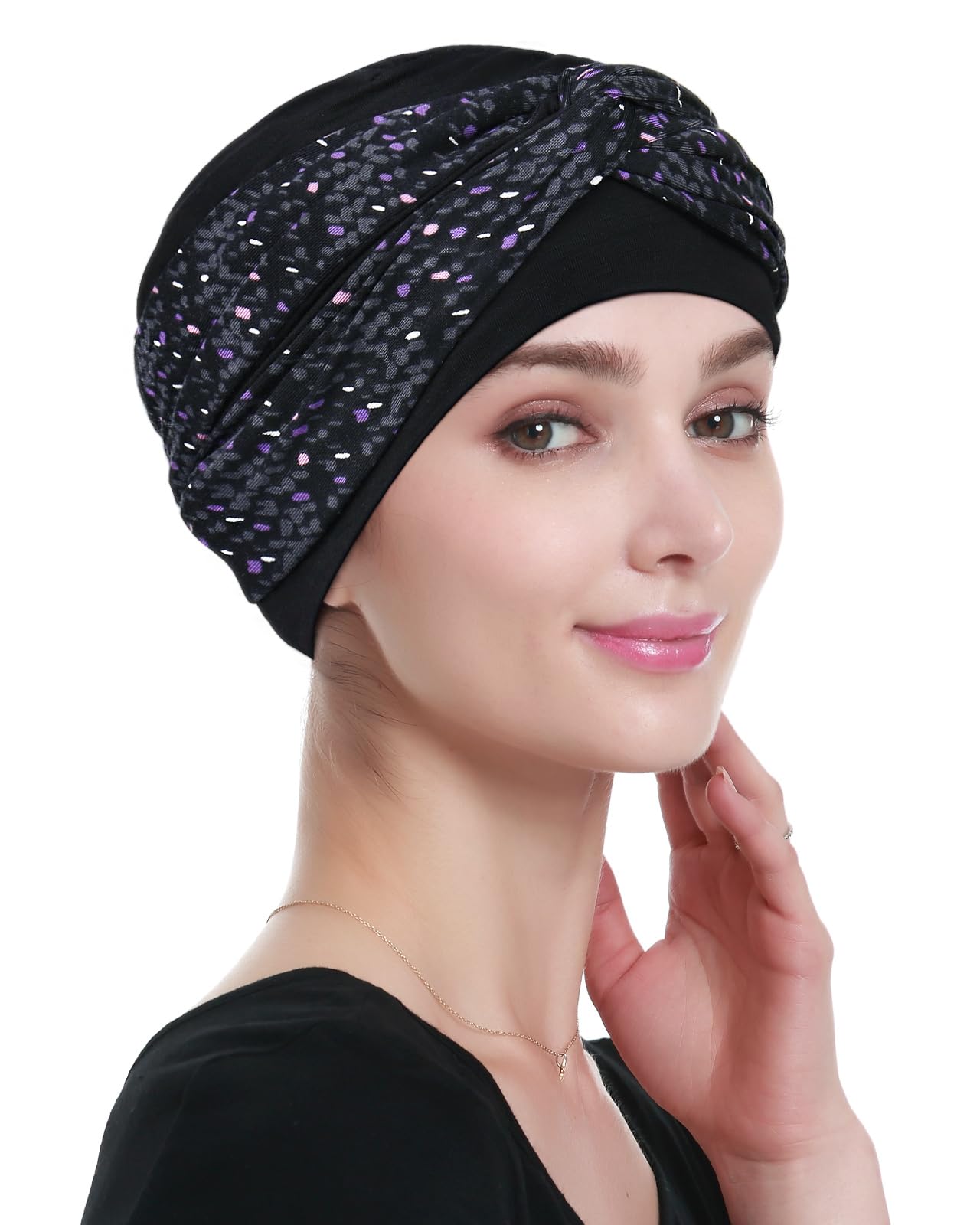 Women's Turban Head Wrap - Purple Black One Size-image-3c9e65b8-e78d-47a3-bd55-30a943bf0a4a-125414