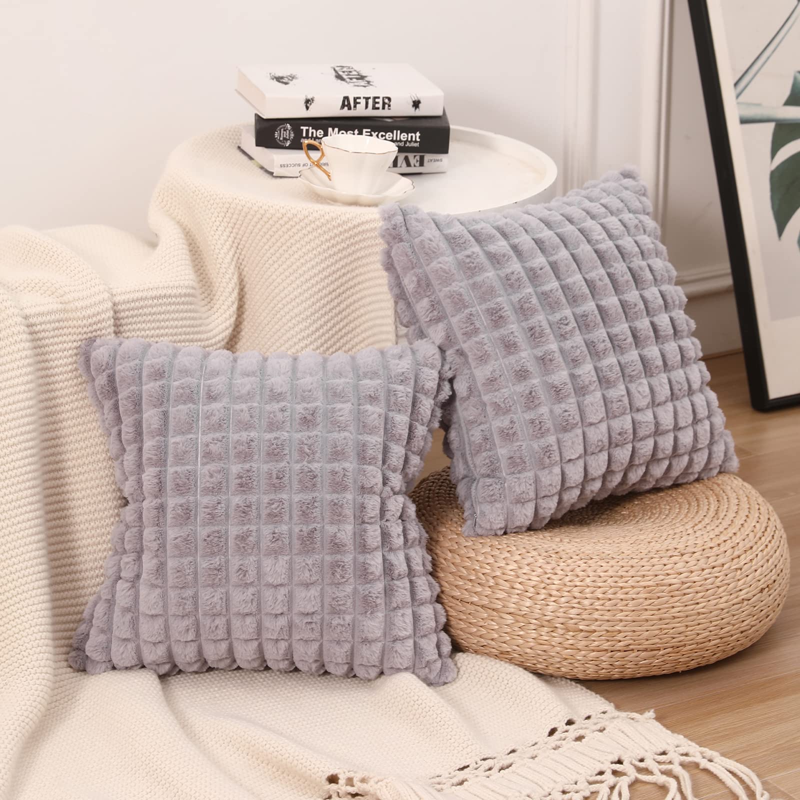 Plush Cushion Covers Set of 2 - 65x65cm Light Grey-image-a2aaf2bb-7377-43d4-94a1-3305d55b951a-86729