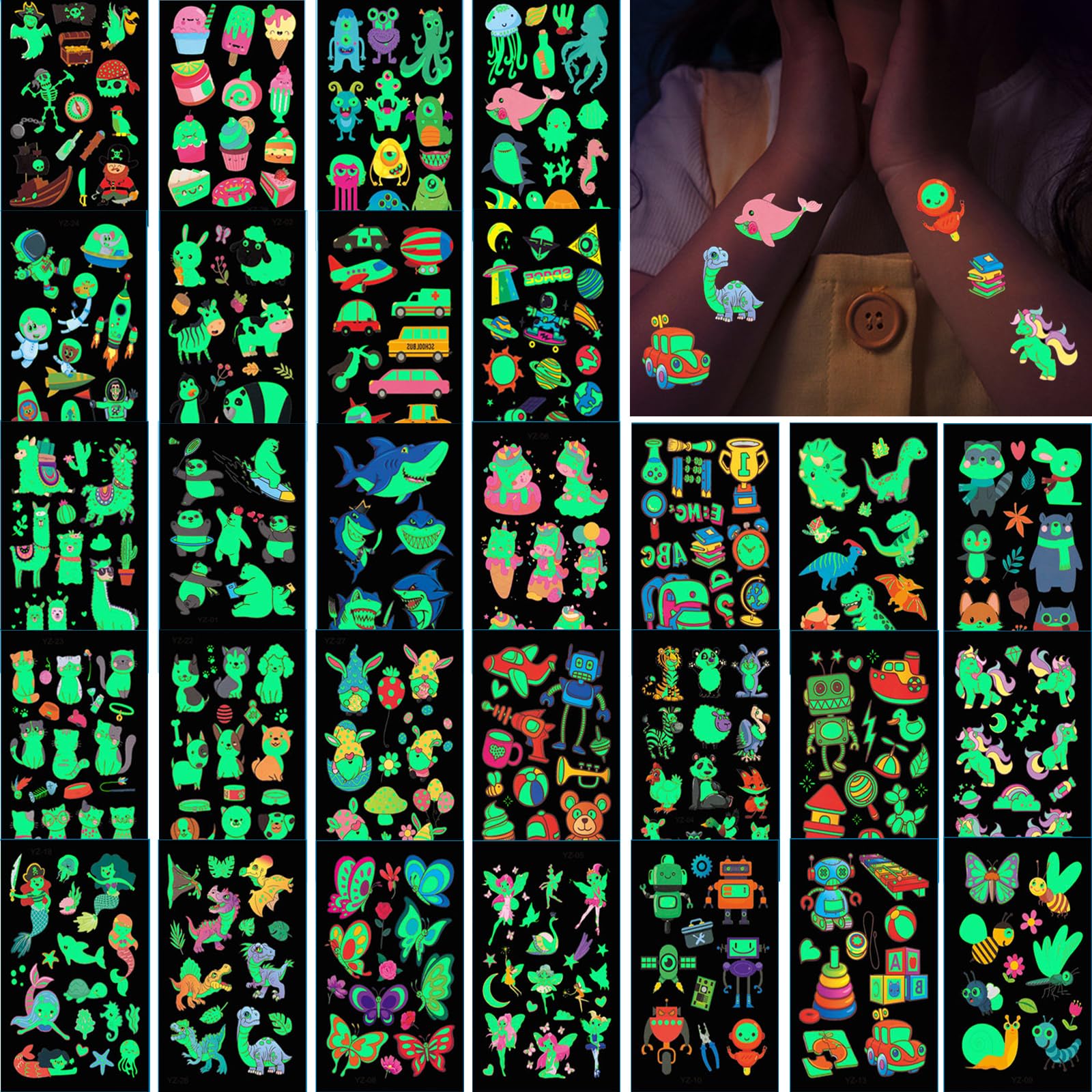 30 Sheets Luminous Temporary Tattoos for Kids - Party Bag Fillers & Gifts-image-e02daa5c-f30b-47ea-bfd7-f174eb7fc870-58600