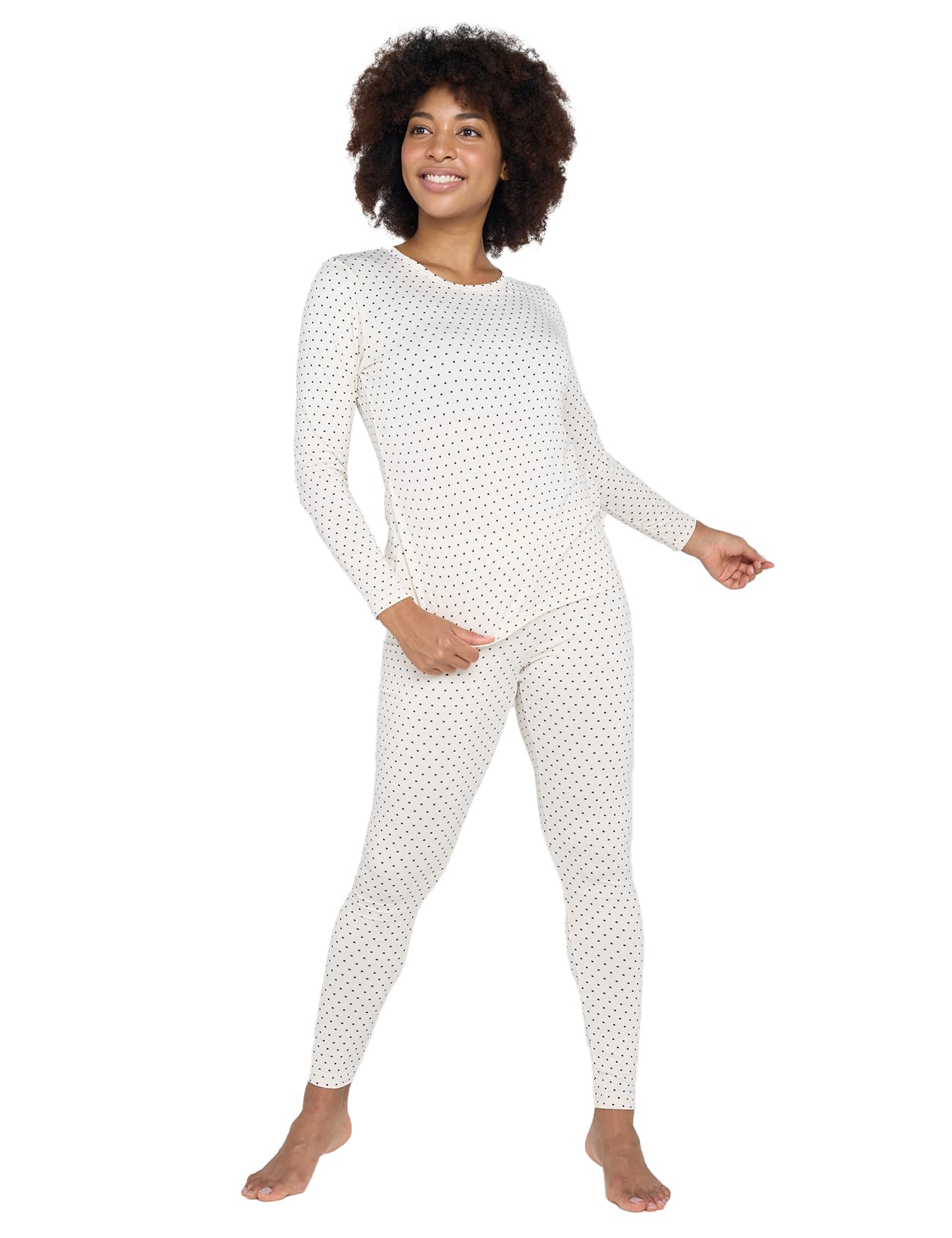 Women's Thermal Underwear Set Fleece Lined - White × Black Dot S-image-bd30cd1f-e42d-4df6-a675-73cbf56c52d2-96599