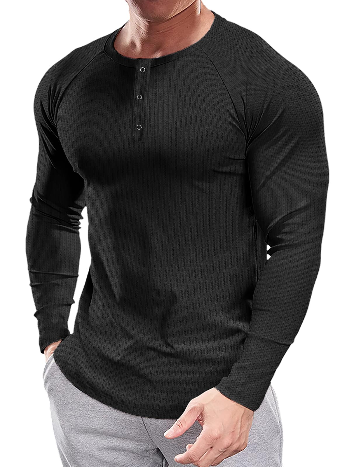 Men's Slim Fit Henley Shirt - Black S-image-5c3c3bd2-fd1b-468f-a341-100590e05bc2-114690