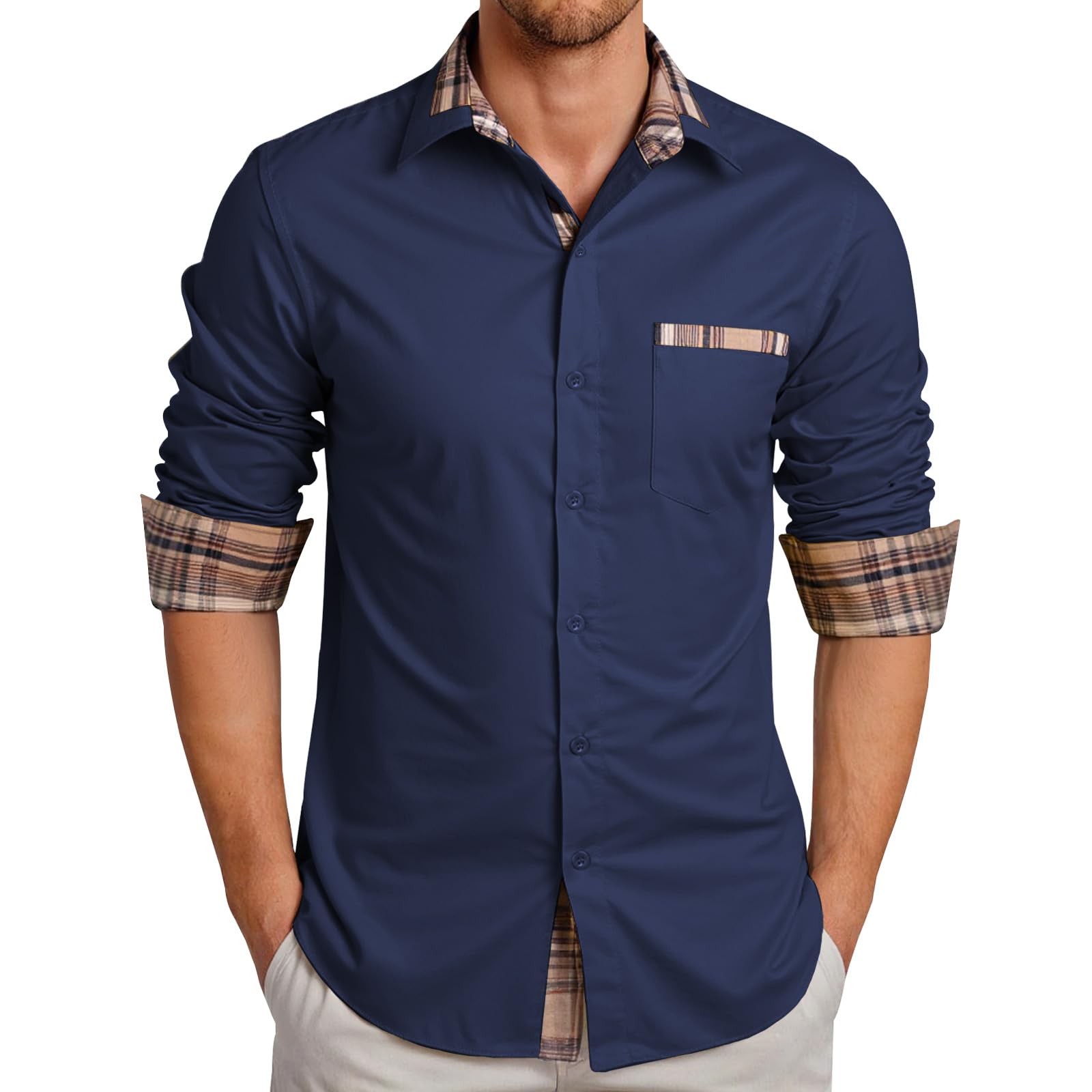 Men's Slim Fit Long Sleeve Shirt - Navy Blue XXL-image-7ce9eb71-07d8-4359-a06a-3257cf136b3d-120156