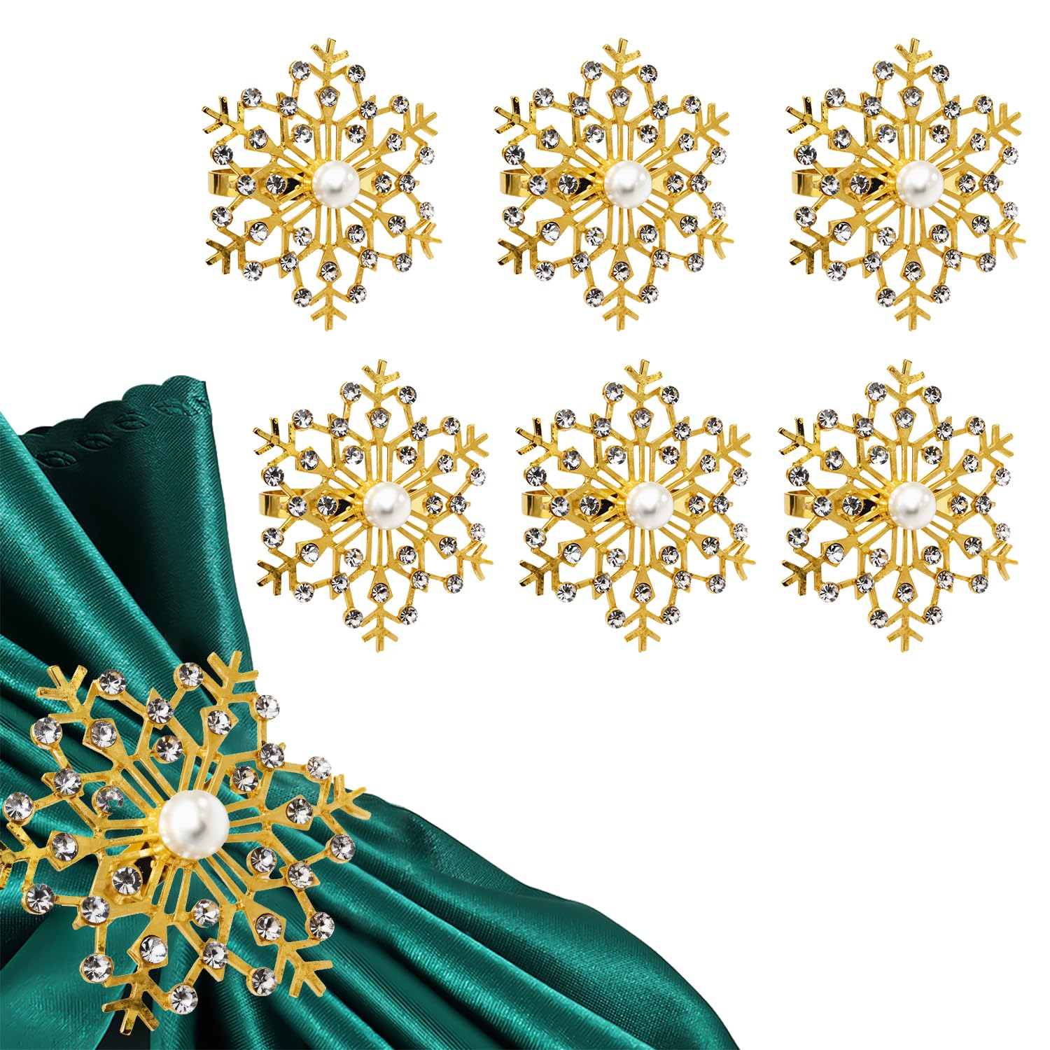 Gold Napkin Rings - 6PCS Pearl & Diamante Snowflakes Design for Christmas & Dining Table Decoration-image-a57ade01-430f-4e91-8aa9-839c33e7dce7-66533