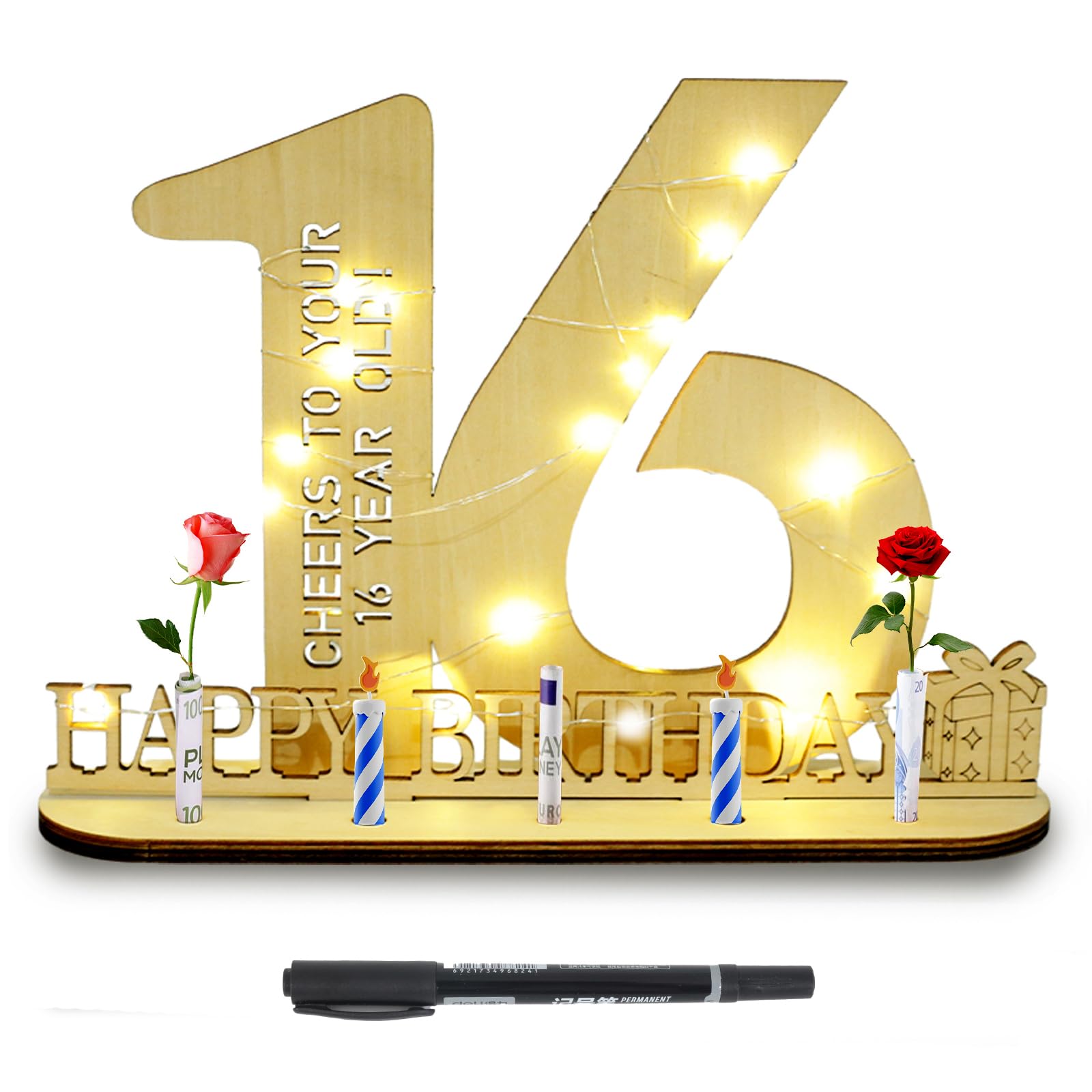16th Birthday Signature Plaque with LED Lights & Pen - Personalised Keepsake Gift for Teens-image-56751865-aec3-4804-9bb8-010a11463347-67275