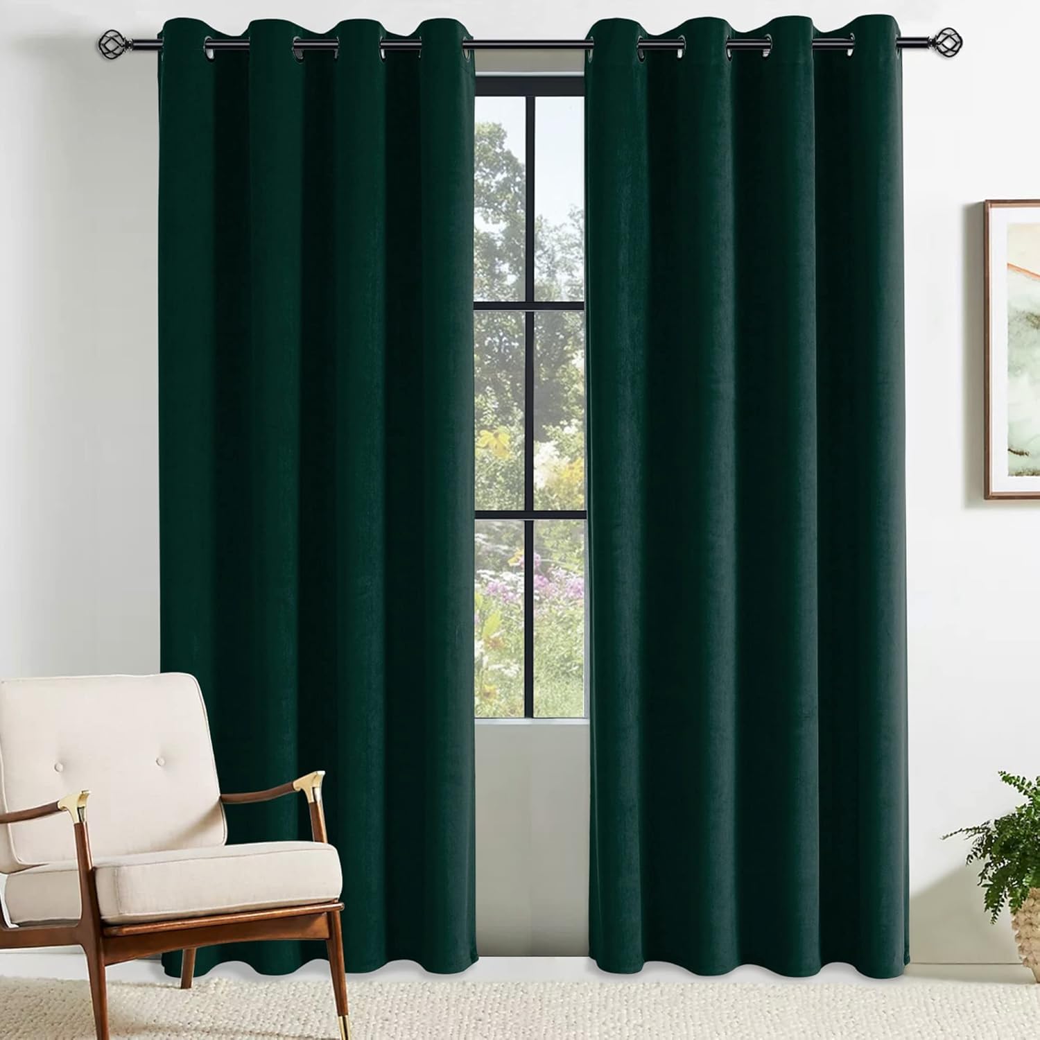 Velvet Blackout Curtains Thermal - Dark Green 46" x 90"