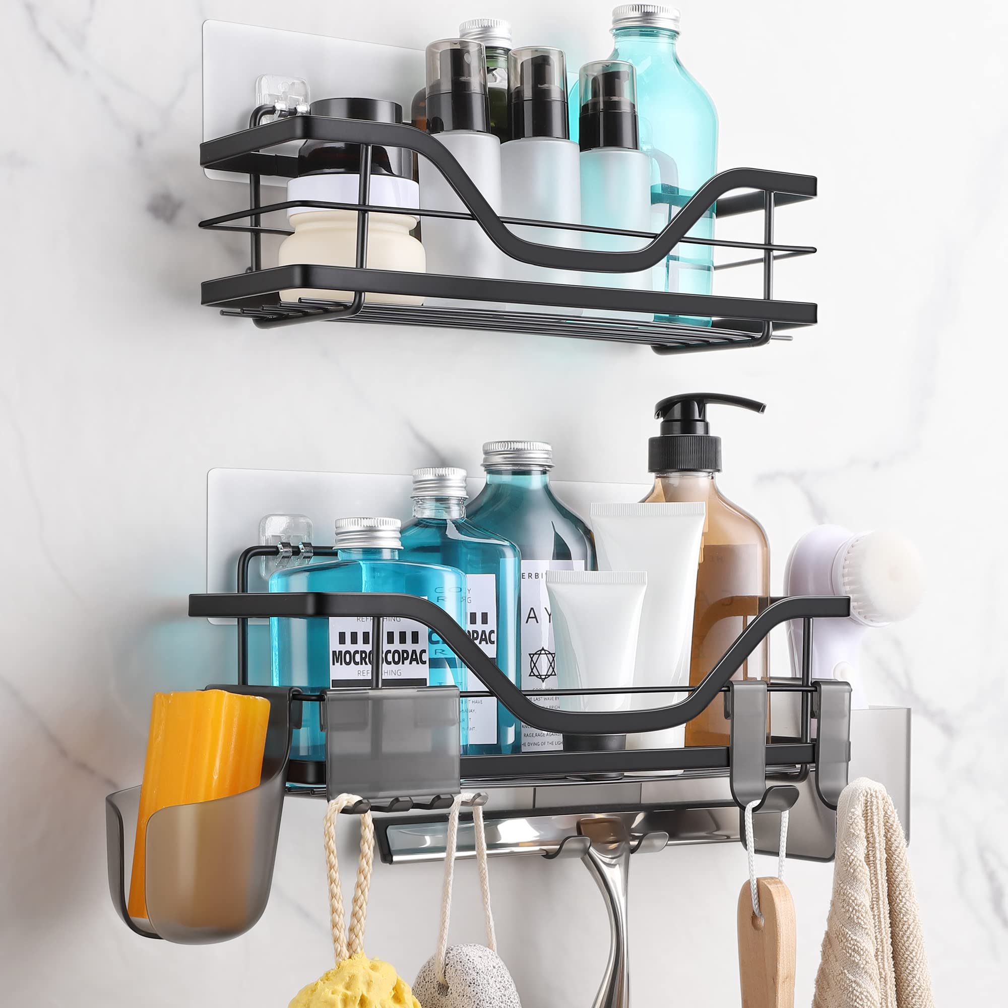 2-Pack Black Stainless Steel Adhesive Bathroom Shower Caddy - No Drilling, Rustproof Organizer with Hooks-image-28b8aa17-776d-4ef6-a2fe-db1444c65409-57572