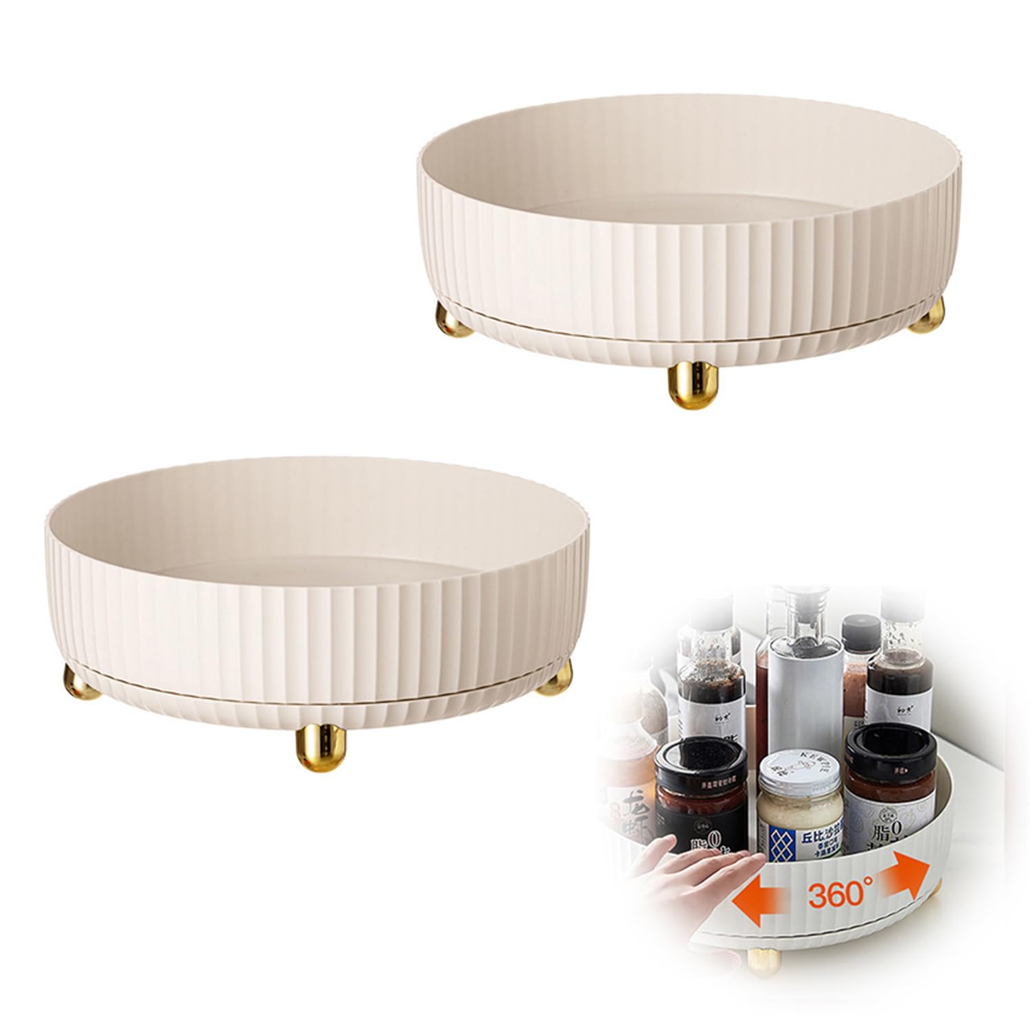 2 Pcs Lazy Susan Turntable Organiser, 360° Rotating Storage Tray for Makeup, Kitchen & Bathroom, 8.7 inch-image-fa10d515-7607-4526-ab15-d648574202cc-67970