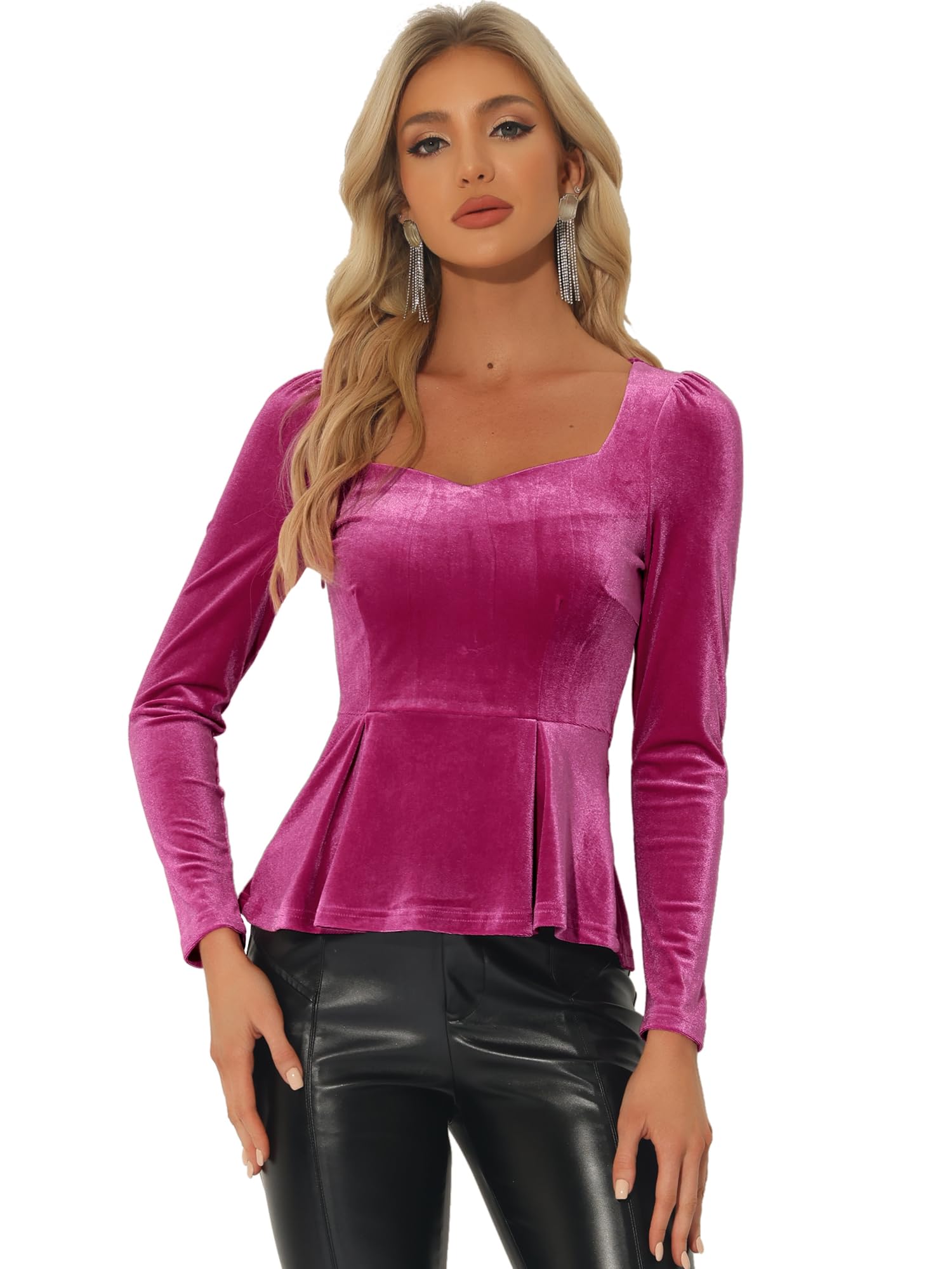Velvet Peplum Blouse - Hot Pink M-image-dafb18bb-4246-4329-80e0-d844c2c02da7-91805