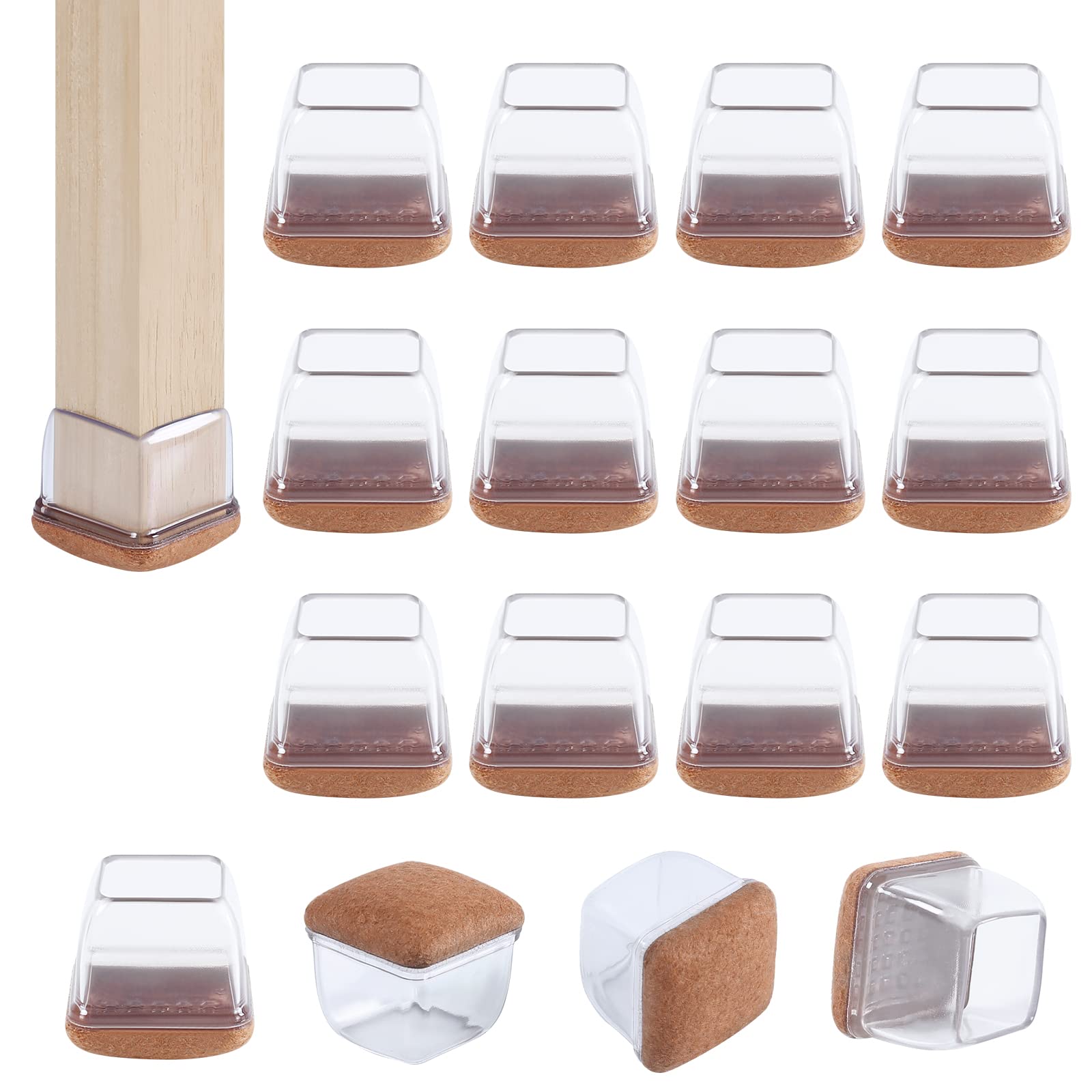 Clear Silicone Chair Leg Floor Protectors, 16 Pcs, Square Caps with Felt, No Scratches or Noise, 1 Inch-image-d8c853d0-0ad0-48fb-82dd-1b857fde190c-58469