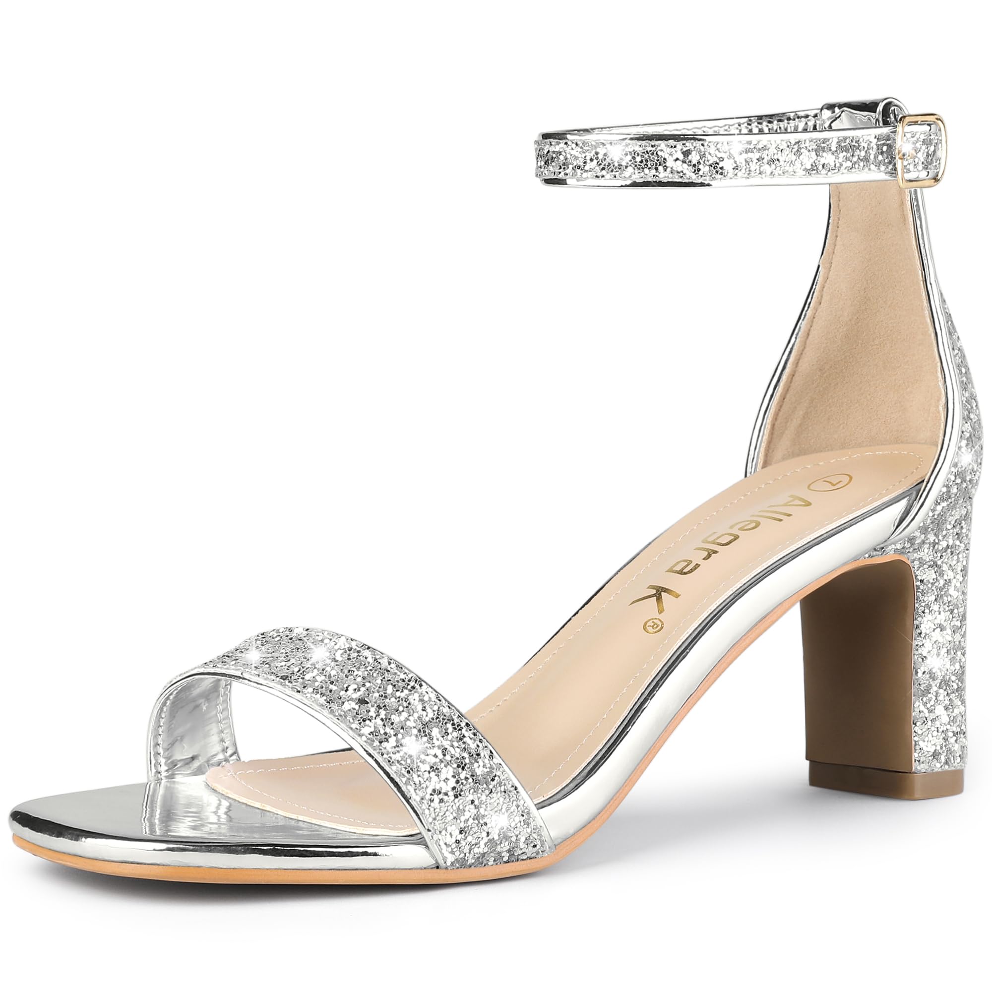 Glitter Chunky Heeled Sandals - Silver 5.5 UK-image-bb578b28-a391-4c74-afd6-98a004df9bb1-88756