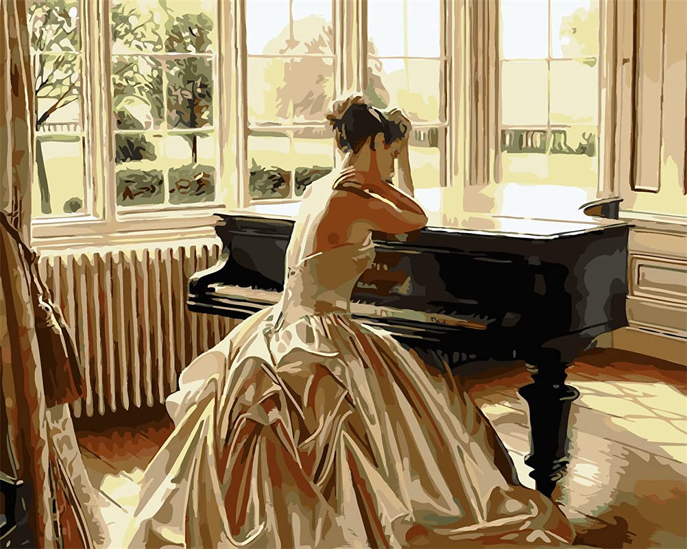 Paint by Numbers Kit – Girl Piano 16×20 Framed