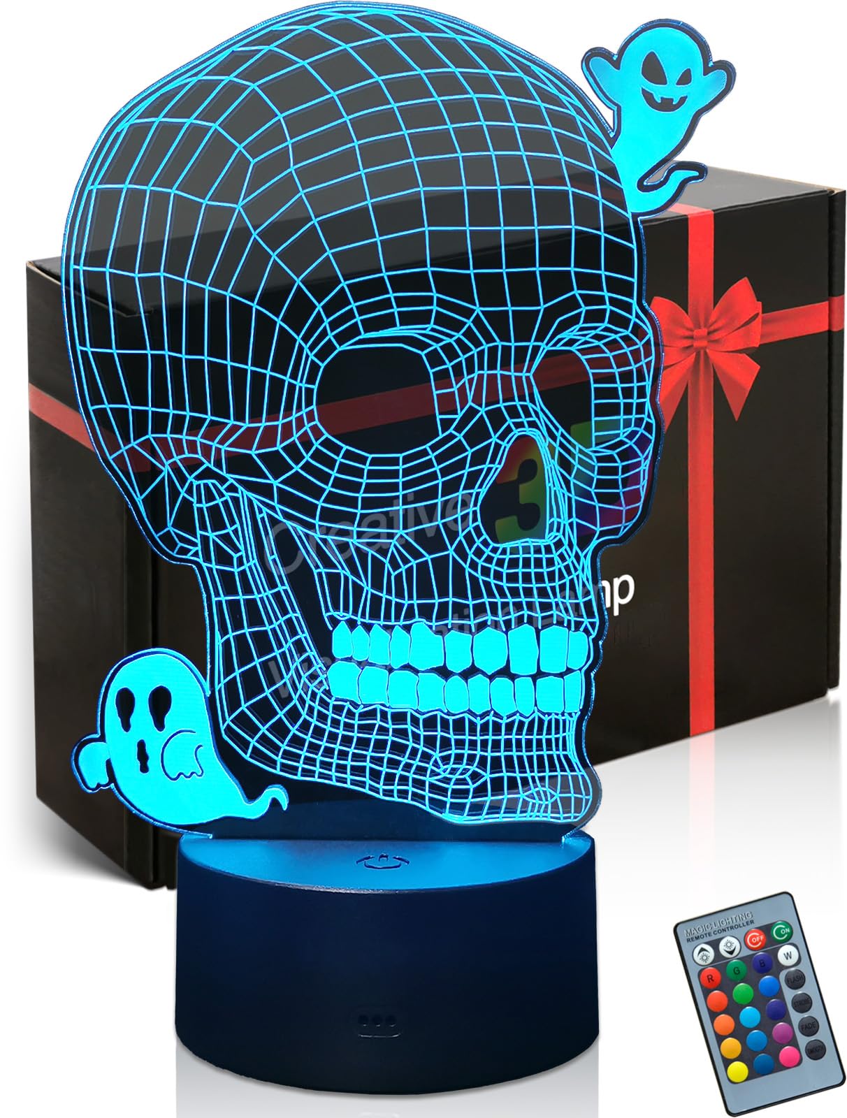 3D Skull Ghost Night Light - 16 Colour LED Mood Lamp with Remote, Halloween Décor-image-2bc9004b-797e-4708-a4c9-2ff68204b7bc-52787