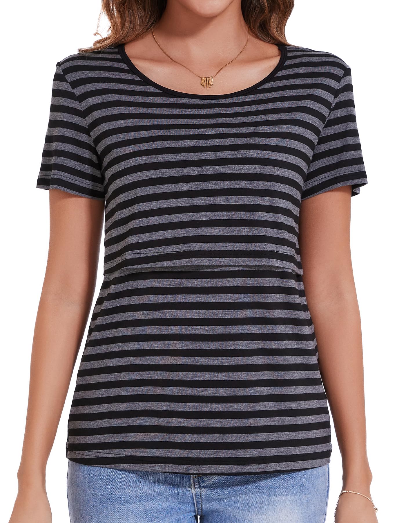 Essential Nursing Tops for Summer - Soft, Striped Breastfeeding T-shirt, Short Sleeve, Small Size-image-8b9eb435-7a99-45d2-a571-2db98b54b052-71351