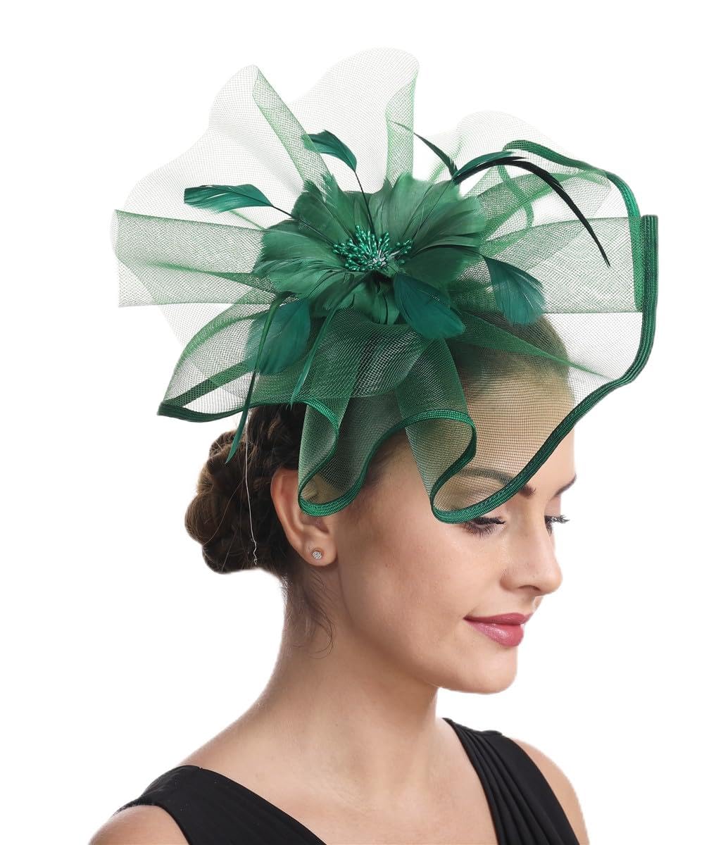 Fascinator Hat Feather Mesh Net Veil Party Hat Ascot Hats (A2-Floral-image-b12606ea-37a2-4bad-aa8e-ade72fe18e4c-54827