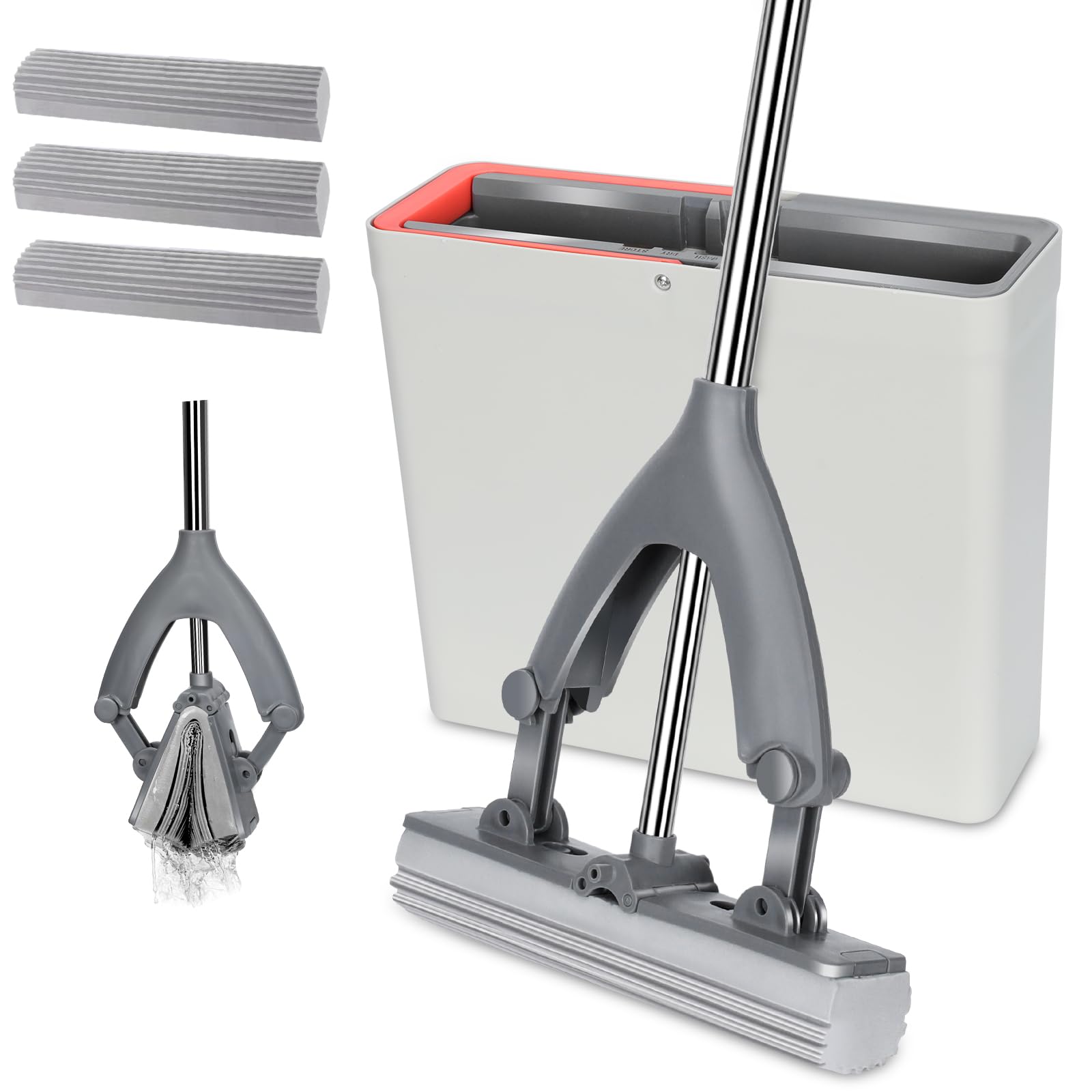 Sponge Mop & Bucket - Grey/Orange-image-8a3eb38f-fe24-4b01-8001-363ad6abc741-93625