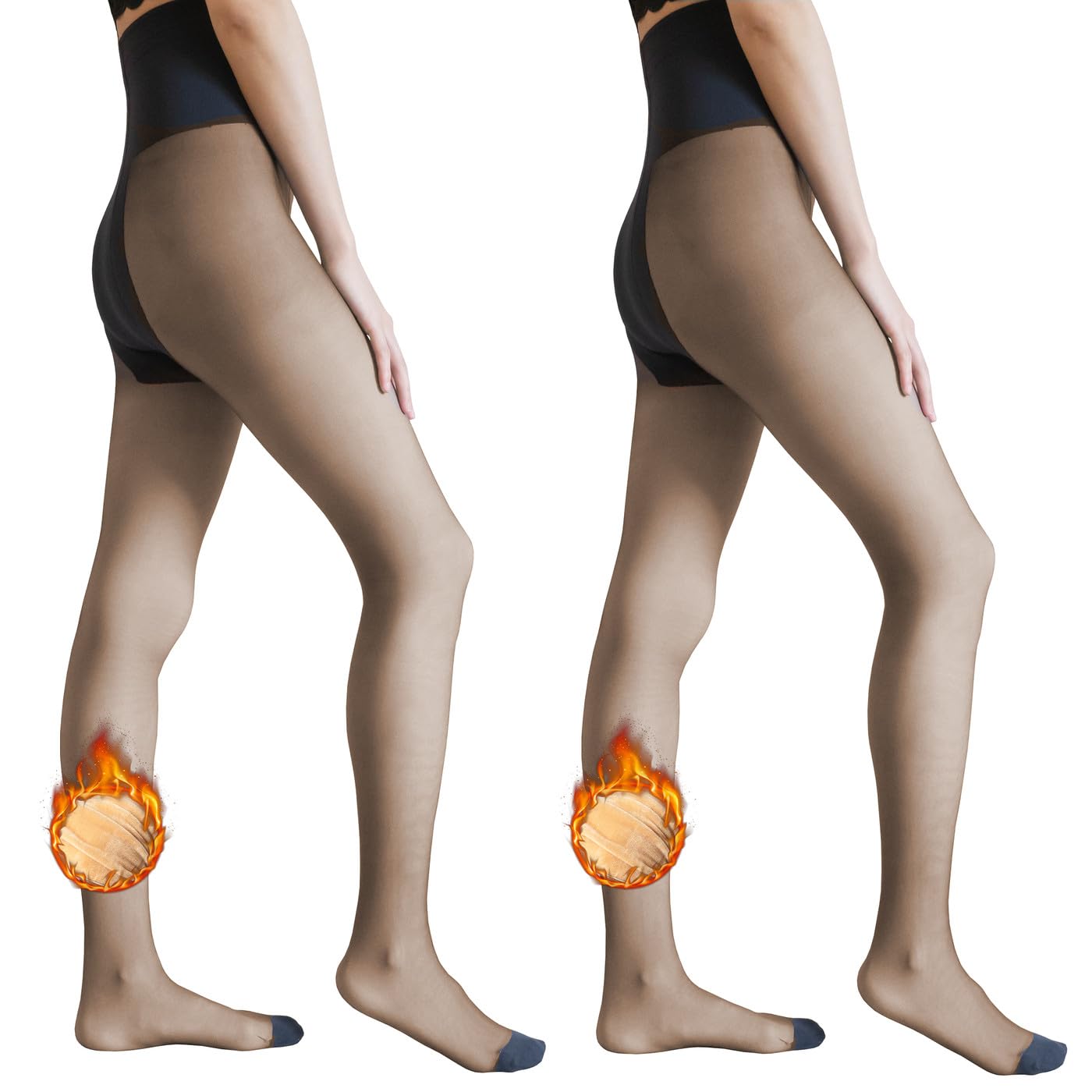 TURMIN Pairs Women Fleece Lined Tights Opaque 2 Skin-320g(-10-5°C)