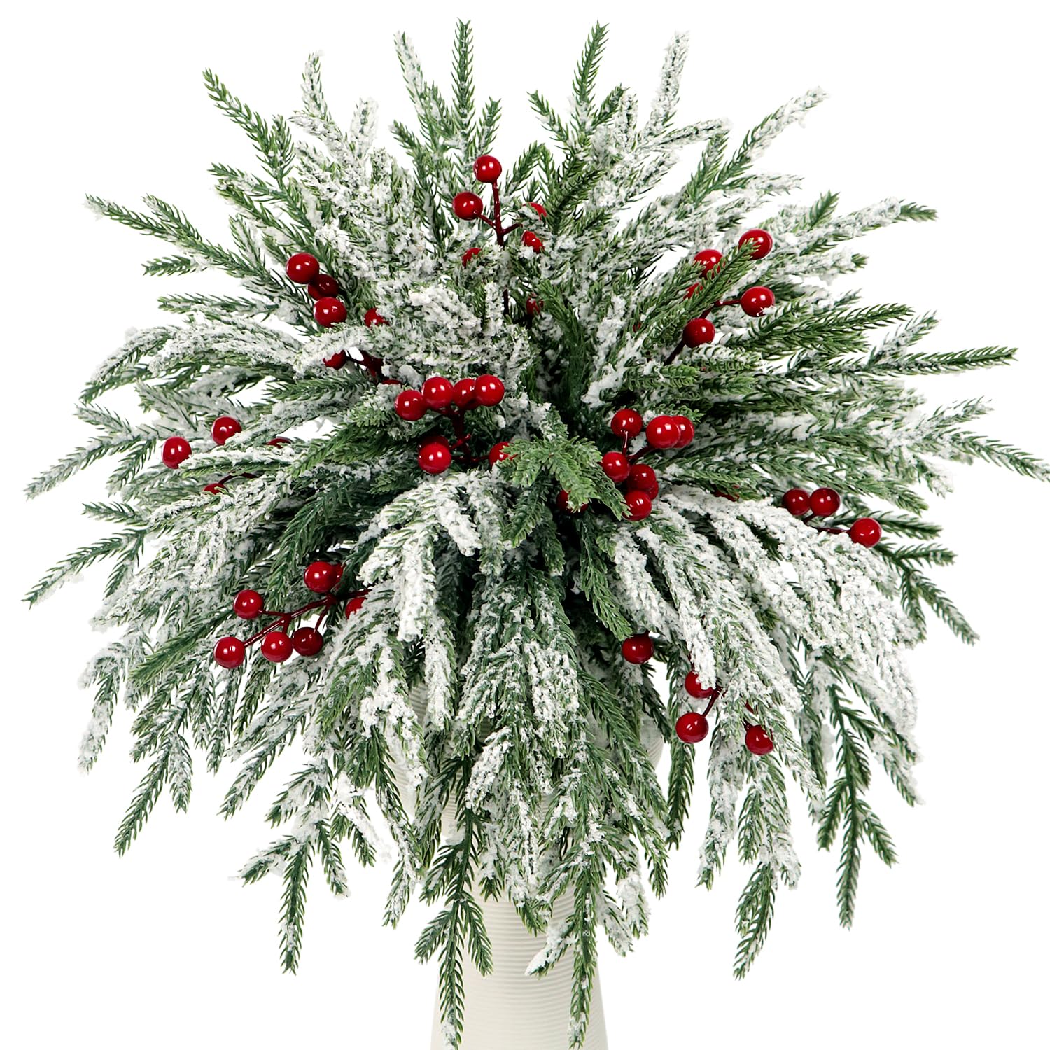 Artificial Snowy Norfolk Pine Branches & Berry Stems for Christmas Décor - 30 Pcs, Real Touch, 38cm-image-f6459d69-06db-46cf-82b6-11d11d9fbf94-66686