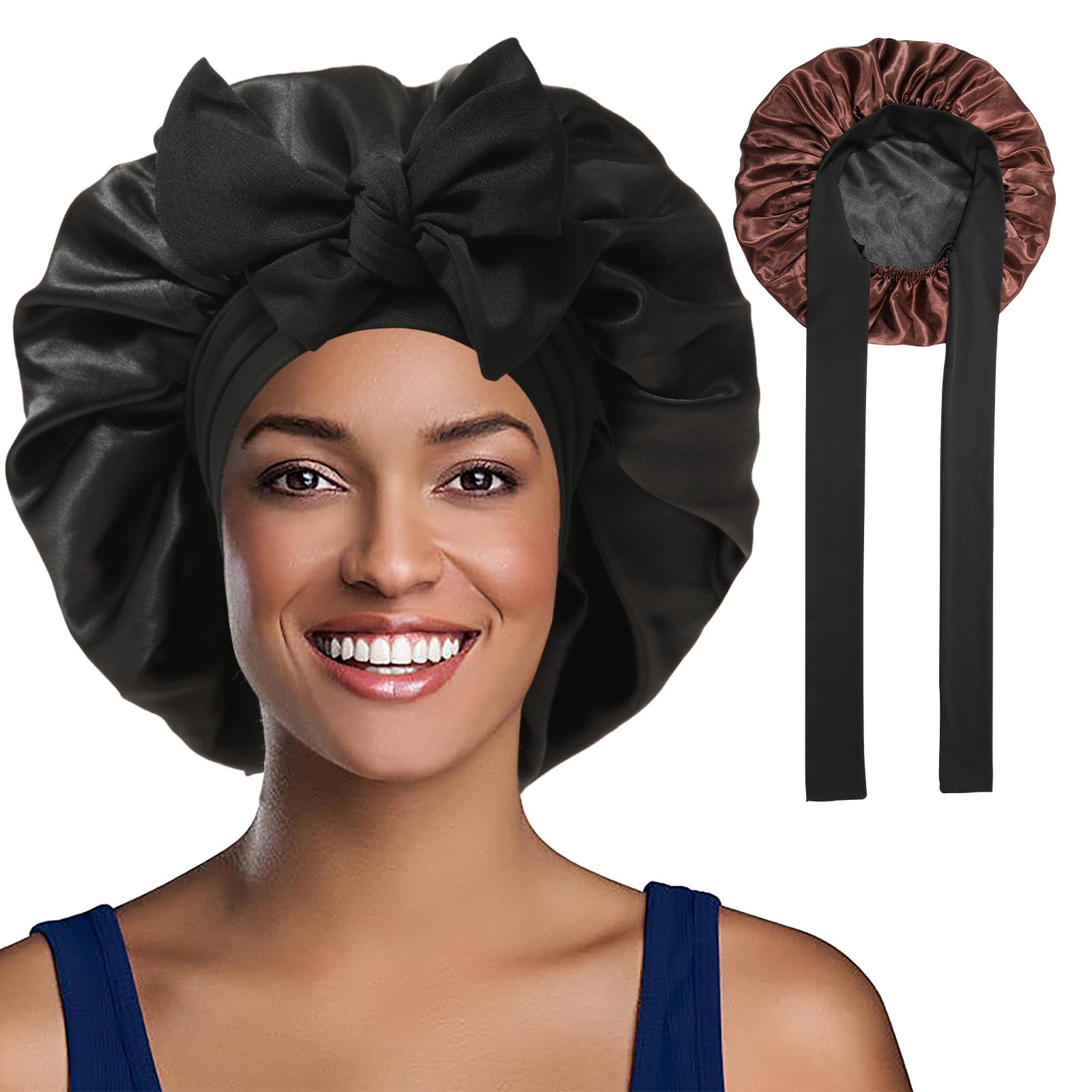 WELROG Reversible Satin Bonnet for Women - Double-Sided Satin Silk-image-5e00fe42-f48a-4d05-9bdf-2278faffa96b-48553