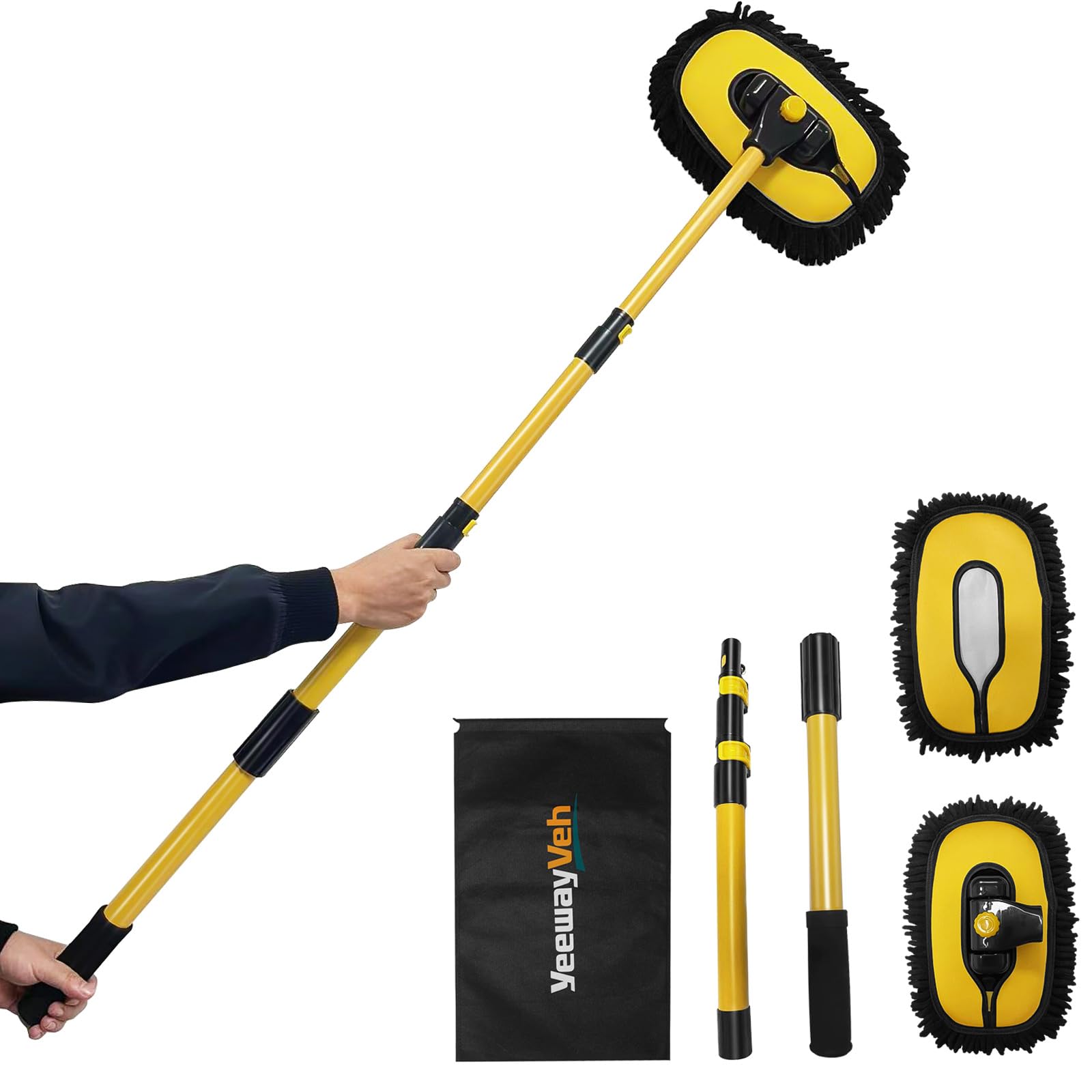 55" Extendable Car Wash Brush with Microfibre Mop Head, Portable Cleaning Kit for RV, Truck & Camper-image-bf85e991-d755-45ac-a7b1-43a953a48b10-72203