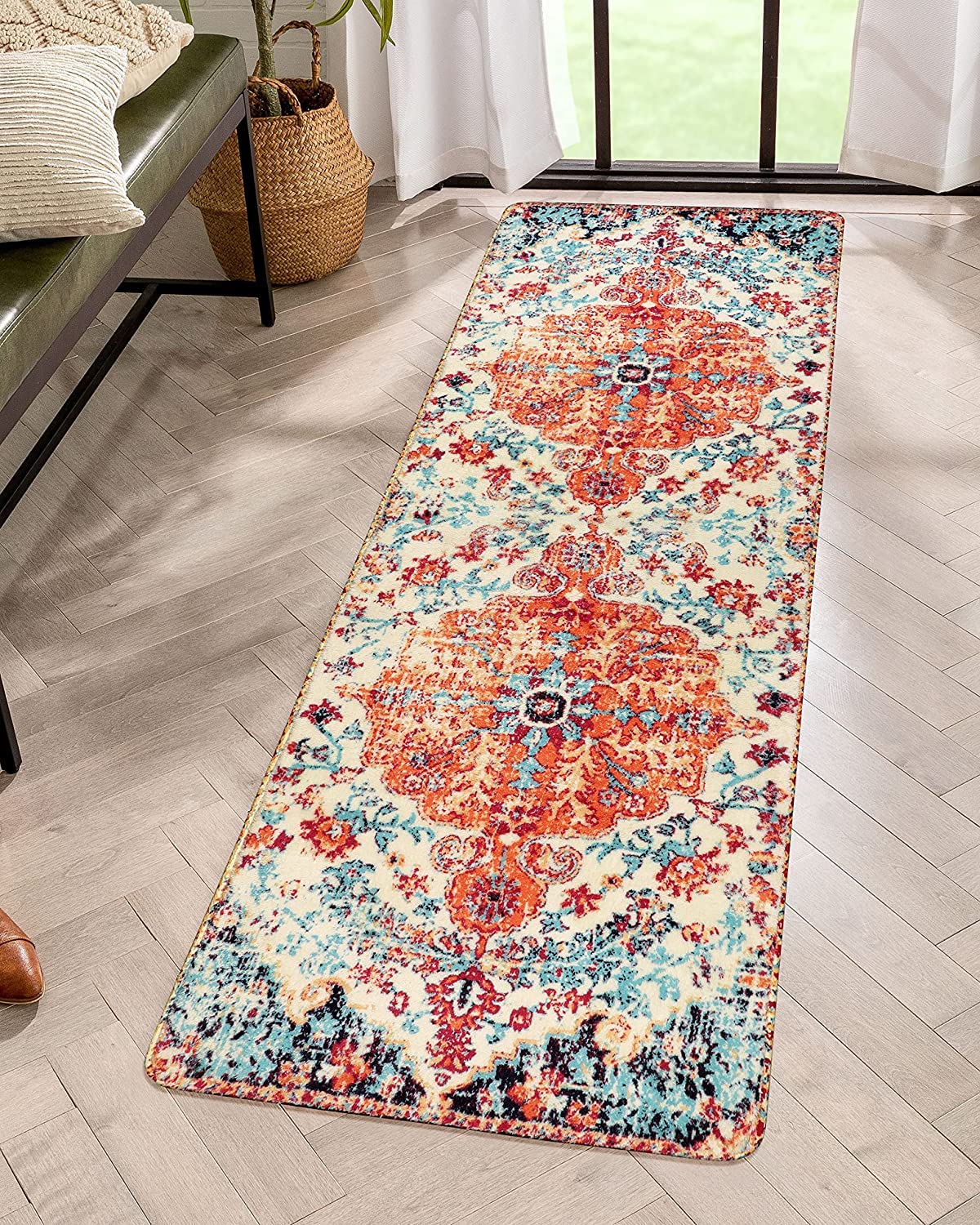 Boho Hallway Runner Rug - 60x180cm Orange/Navy-image-724553f3-ec89-41fd-a9de-163b13b0a0ce-90223