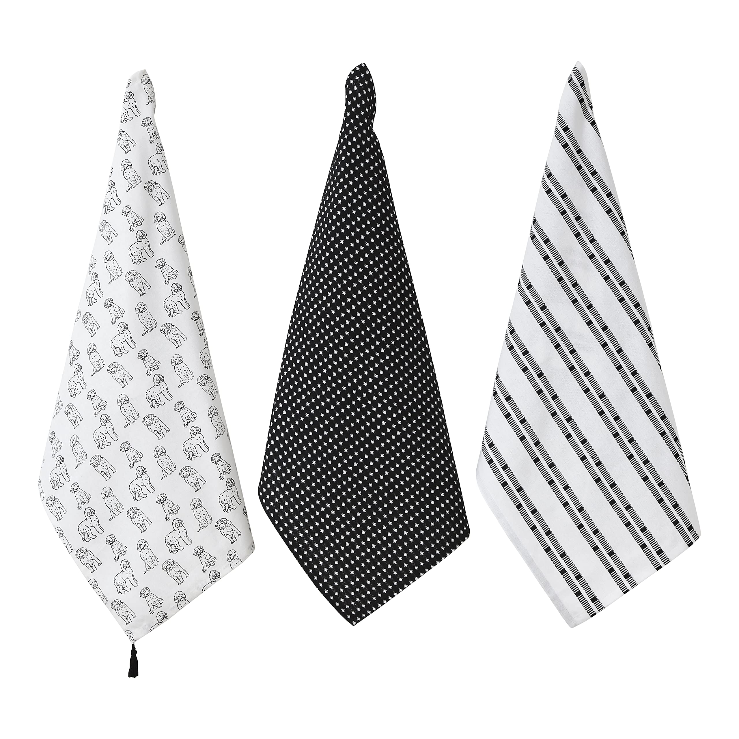 Eco-Friendly Set of 3 Recycled Cotton Tea Towels - Black & White, 50x70 cm-image-f31b05b1-1610-443c-8a8b-50dc27ce22be-61609