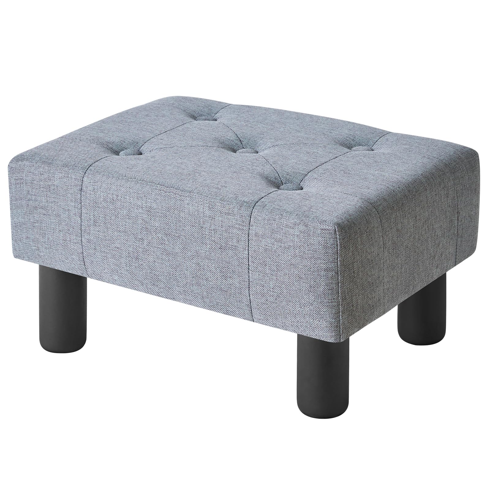 Linen Footstool Ottoman - Grey Blue 40×30.5×22.5cm