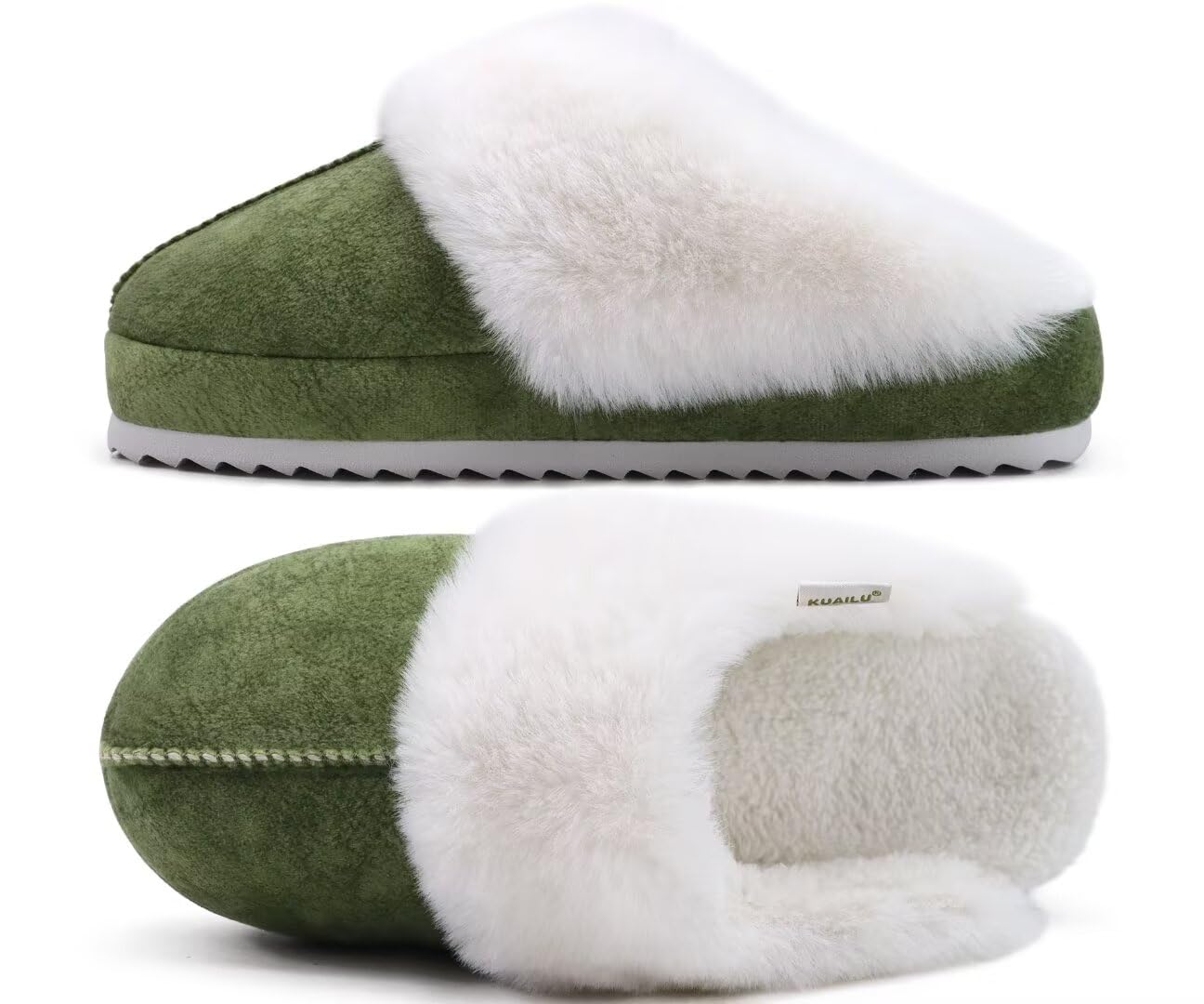 Women's Fuzzy Platform Slippers - Green White UK 6-image-3fd2bc72-6010-497a-b284-96cd5baafece-104503