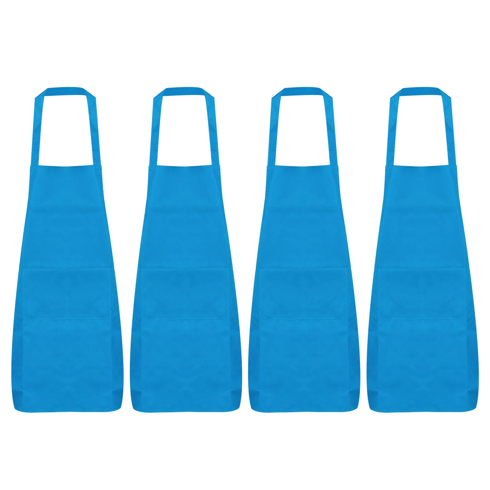 4pcs Light Blue Aprons 75x65cm Polyester with 2 Pockets for Kitchen, Art, Gardening