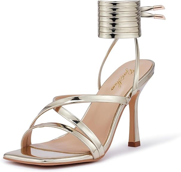 Strappy Stiletto High Heel Sandals - Gold 7.5 UK