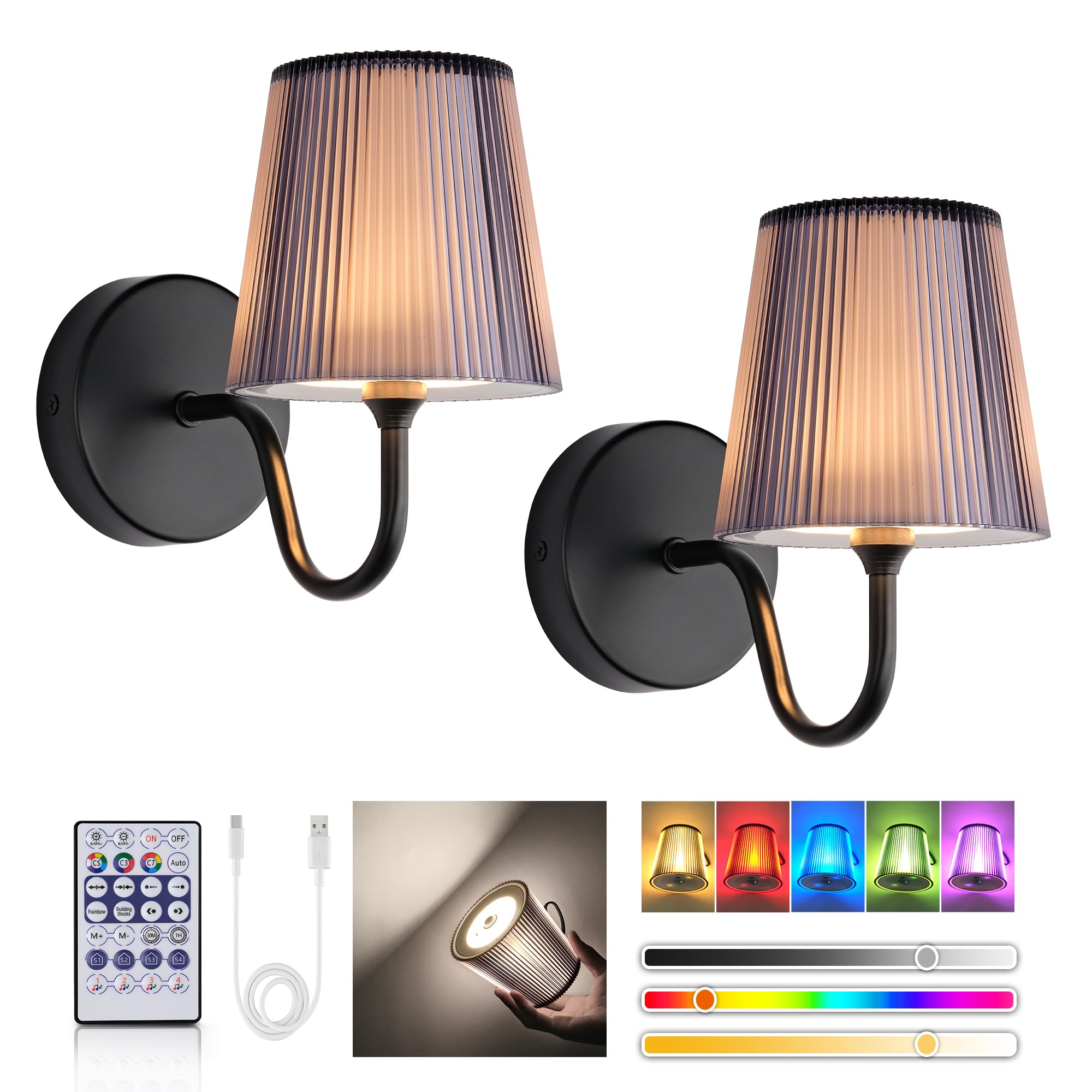 Magnetic Rechargeable Wall Lights RGB - Black 2 Pack-image-7ba705a4-08ee-4385-920d-5f2855e6e9cc-125469