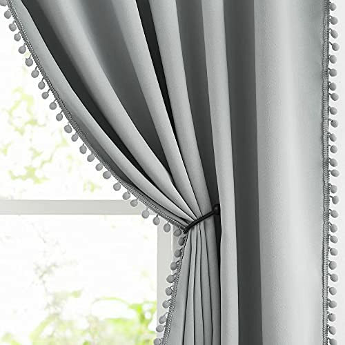 Pom Pom Grey Curtains for Bedroom Inch 50 x 72 Blackout Reducing 1