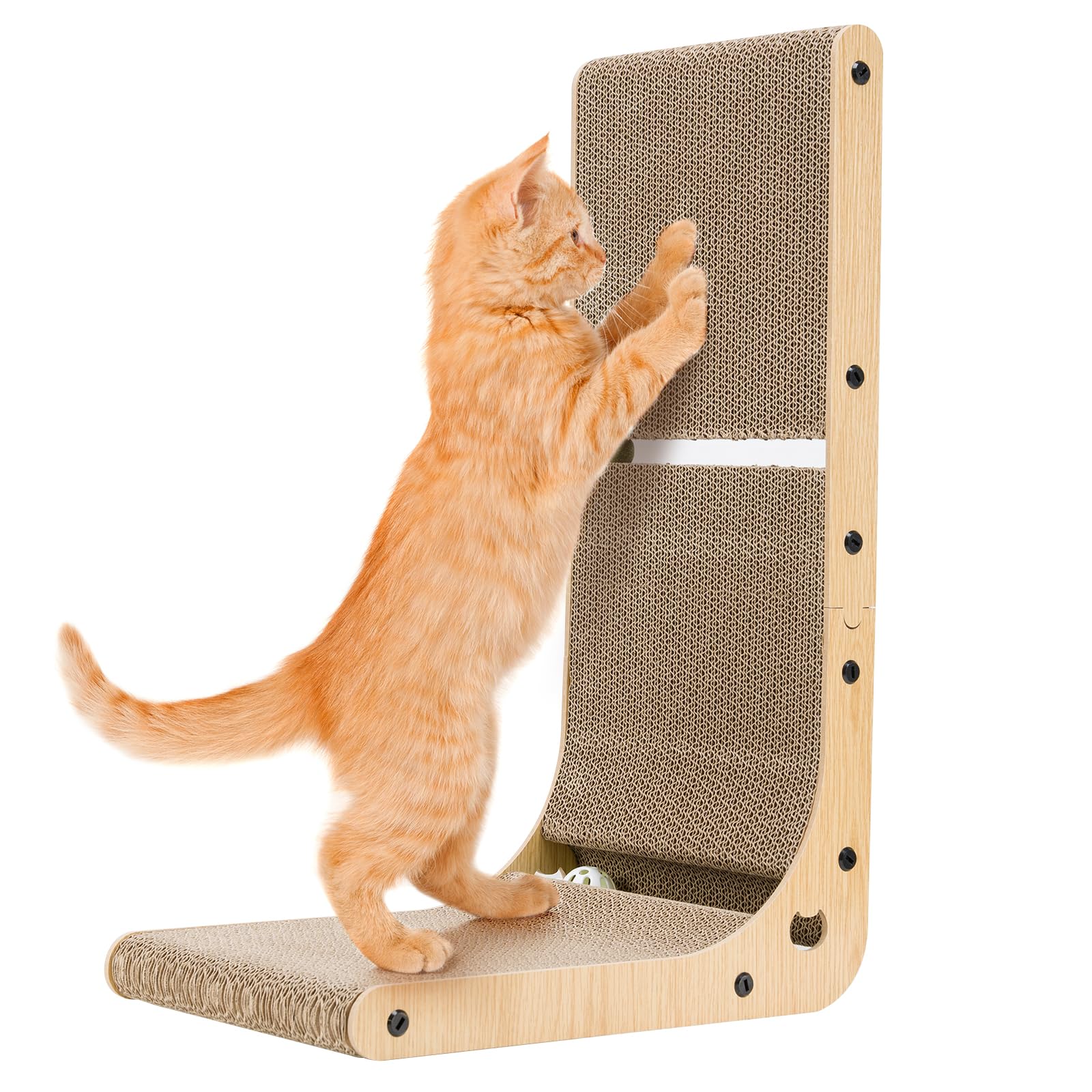 60cm Tall L Shape Cat Scratcher Pad with Catnip & Toy Ball - Space-Saving Scratch Cardboard for Indoor Cats-image-46ef1be8-be78-4567-88da-ec620abb85a1-76122