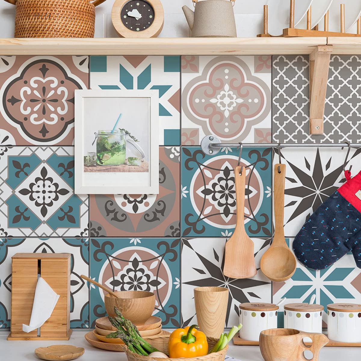 40pcs Moroccan Style Tile Stickers, Self-Adhesive Waterproof Wall Transfers for Kitchen & Bathroom (15cm x 15cm)-image-841d9a36-1cef-4fd8-80fa-0b1d4a8fc327-60085