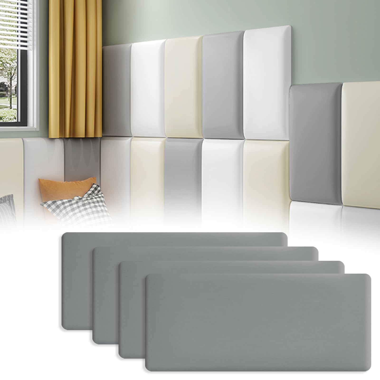 Wall Cushion Padding 4 Pack - Grey 40x20cm-image-75a8281a-710f-46e7-ad87-731ba28ec107-118507
