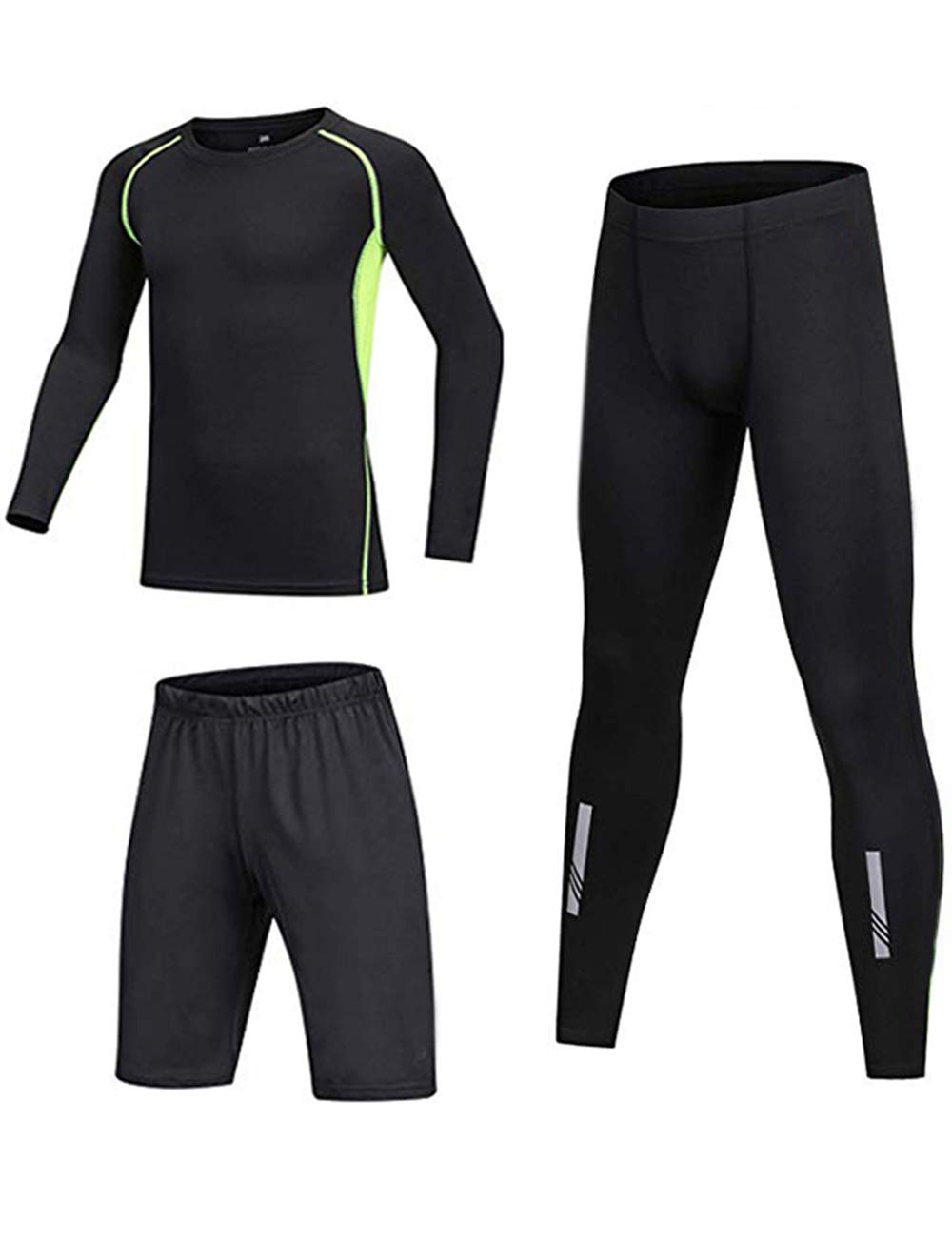 Kids' Boys 3PCS Long Sleeve Compression Sports Set with Thermal Underwear, Green with Reflective Strip-image-0112064a-de50-43ca-94f9-cc29a09ffa8a-67321