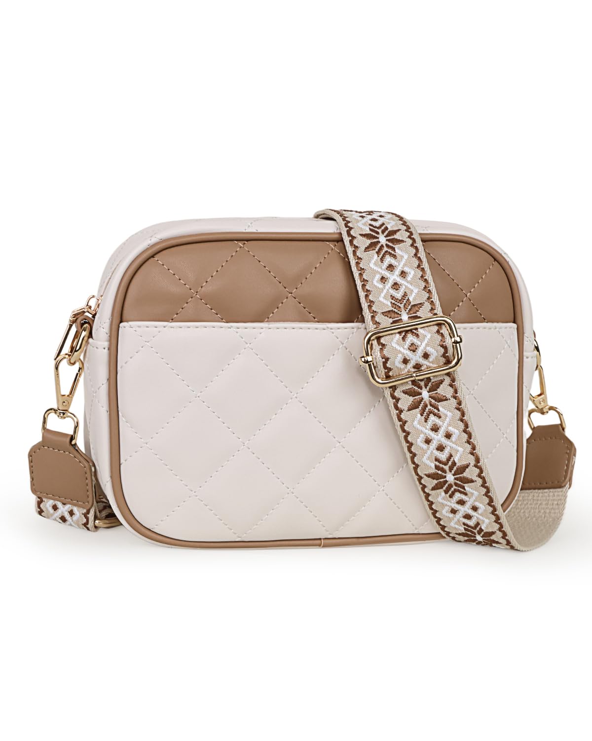 Women's Quilted Cross Body Bag - Beige Brown M-image-2c7d453a-c1b4-42a3-894e-110eb75cb754-121365