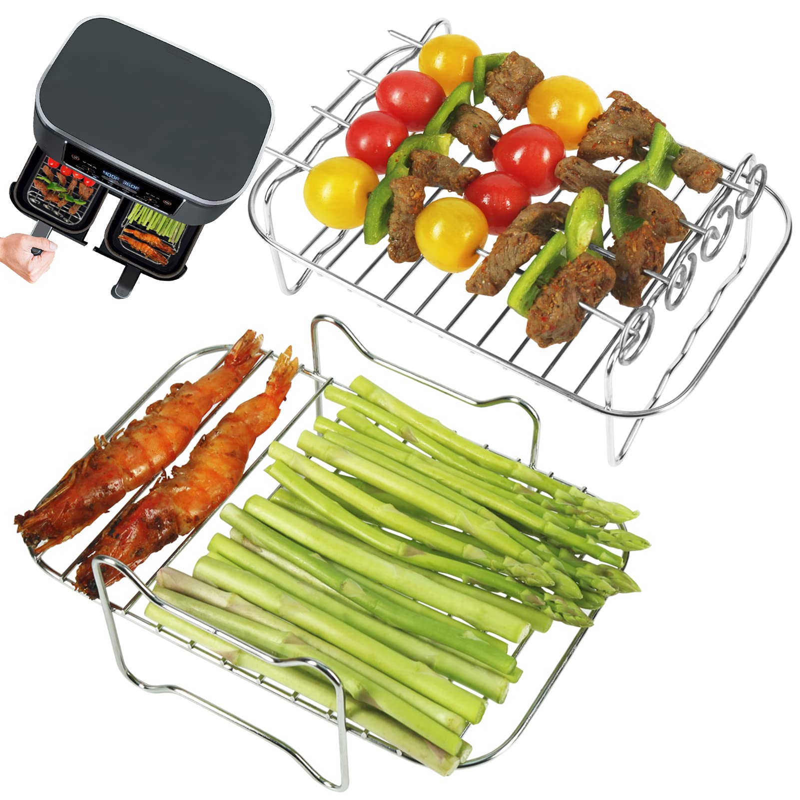2PCS Air Fryer Racks with Skewers for Ninja Dual Airfryer, 304 Stainless Steel, Multi-Layer Cooking-image-f7d091a7-f014-44fa-902a-bcf0aeec2bbb-68414
