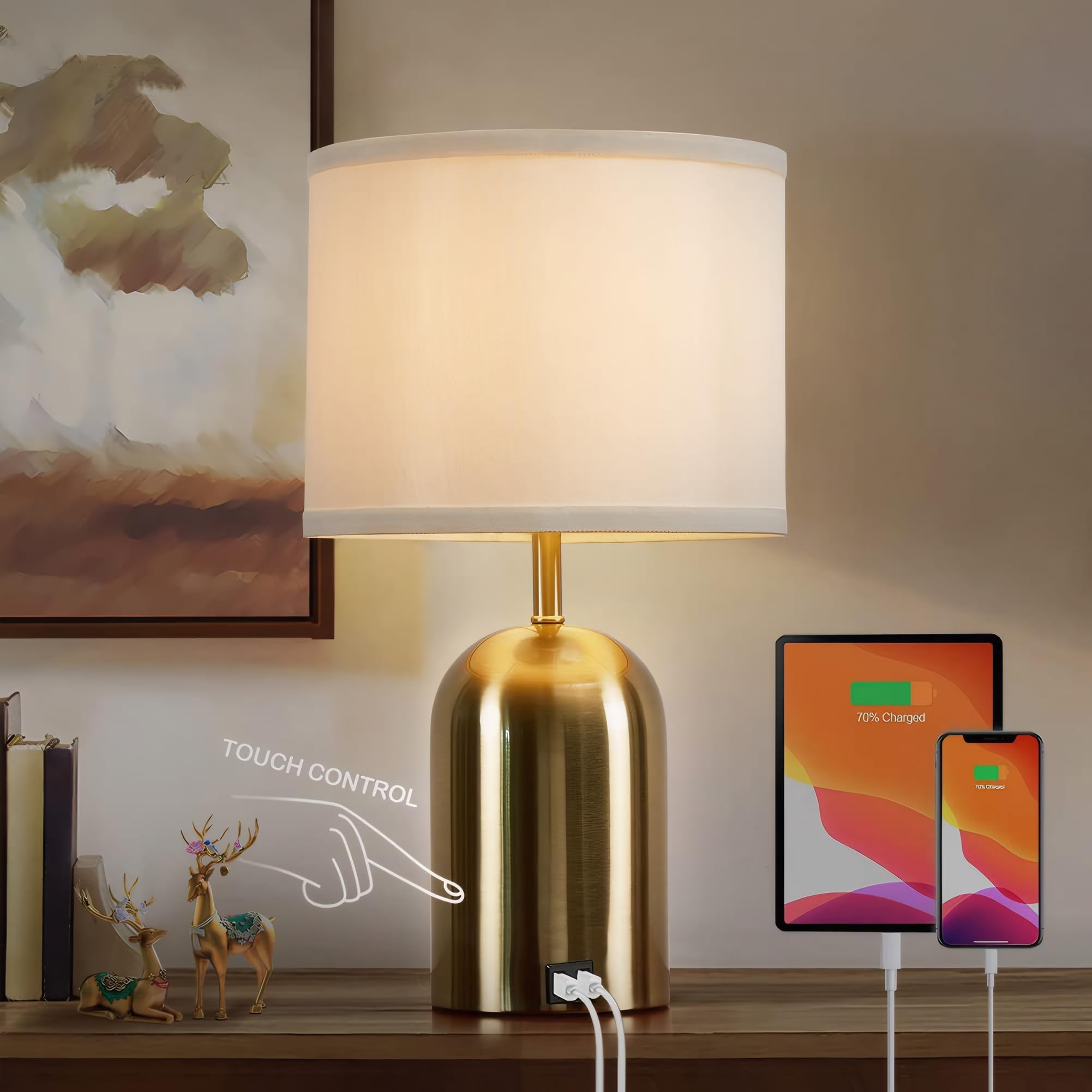 Bedside Touch Lamp with USB - Gold Base-image-c4028eb8-2823-447f-bd93-a0f6e18b89cb-89628