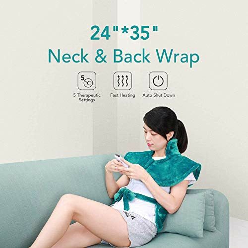Electric Heating Pad For Neck And Shoulders, Weighted Neck Heating Pad For Pain Relief, 6 Heat Settings Far Infrared Heated Pad With Auto Off(Blue S