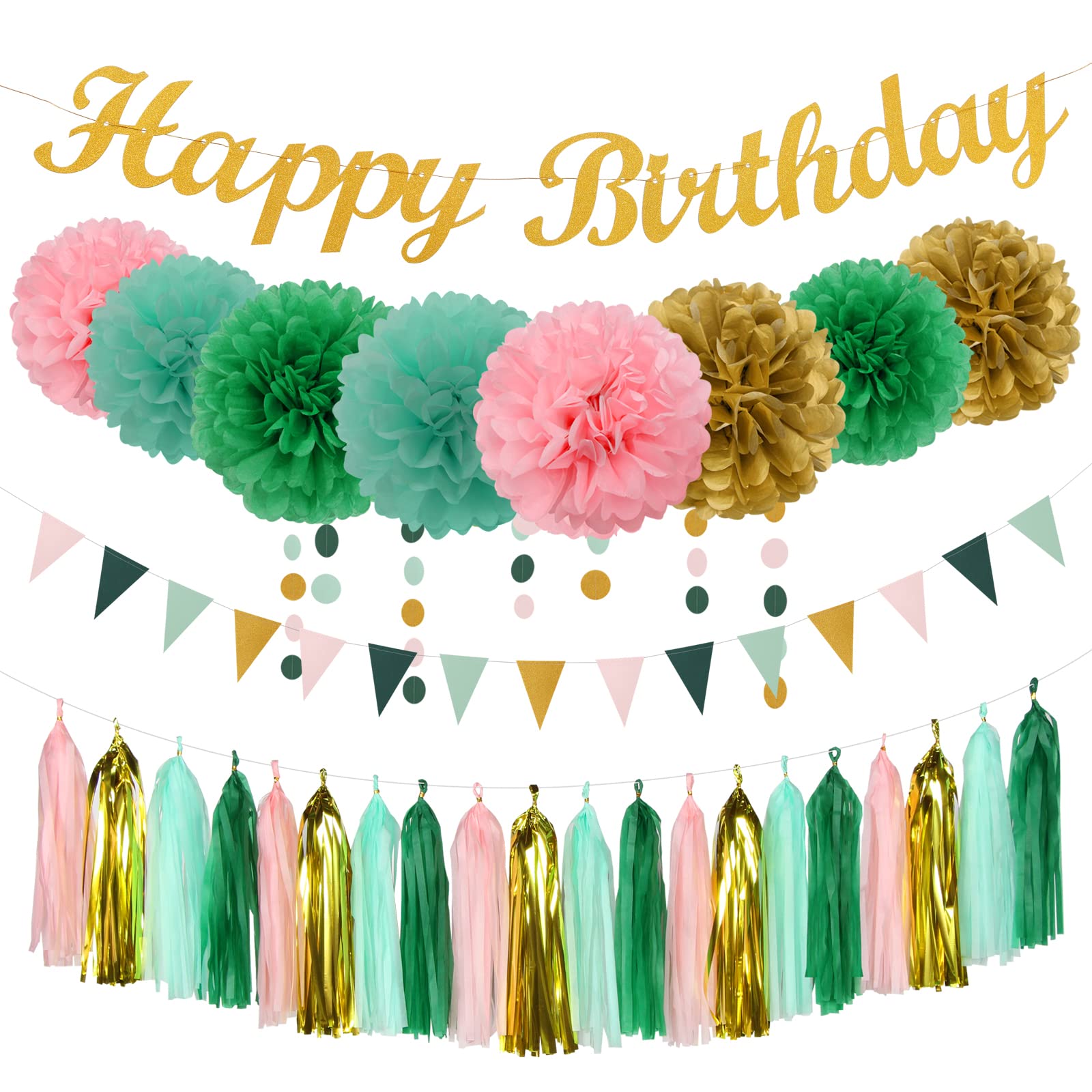 31pcs Birthday Party Decorations - Sage-Green Pink Mint Gold-image-87f27581-13a9-433b-9085-c0f92d02608f-110290