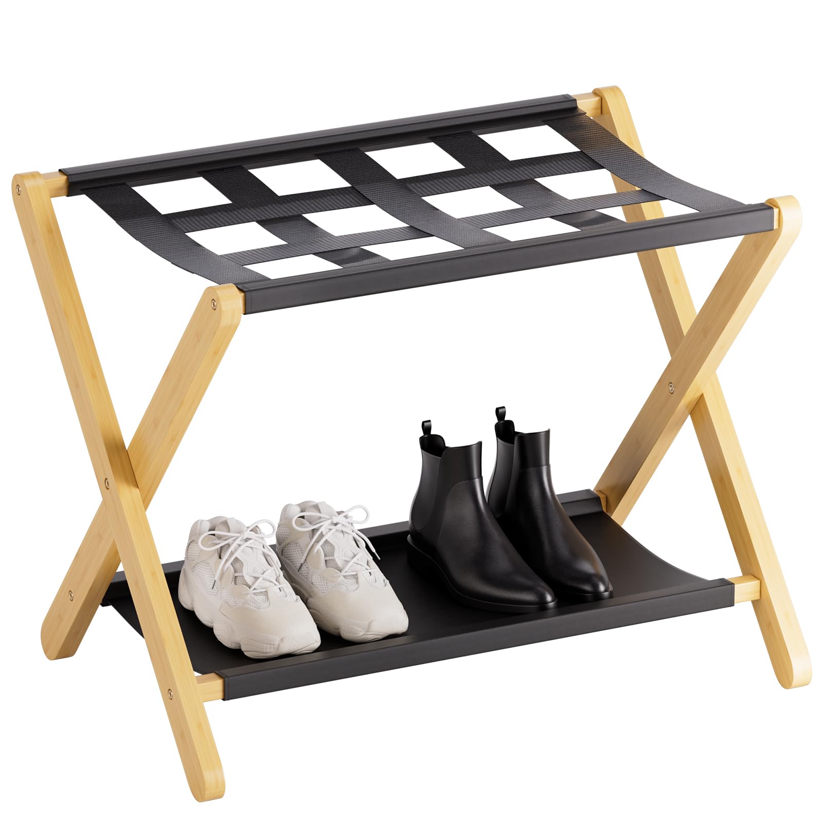 Bamboo Luggage Rack with Shelf - Natural XLJ-YE-image-0382c239-f9bf-433b-8c4f-e3b4f72563f4-109699