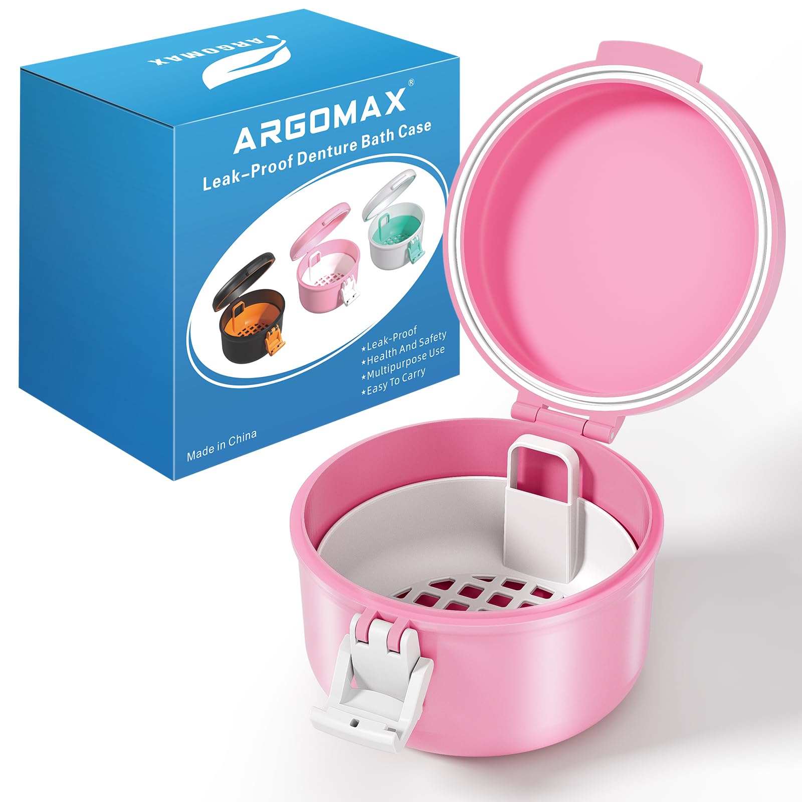 Leak Proof Retainer Cleaner Case, ARGOMAX Soaking Case.(Pink+White).-image-1409aa7c-3b71-4fcf-9120-db3e16c0492e-63242