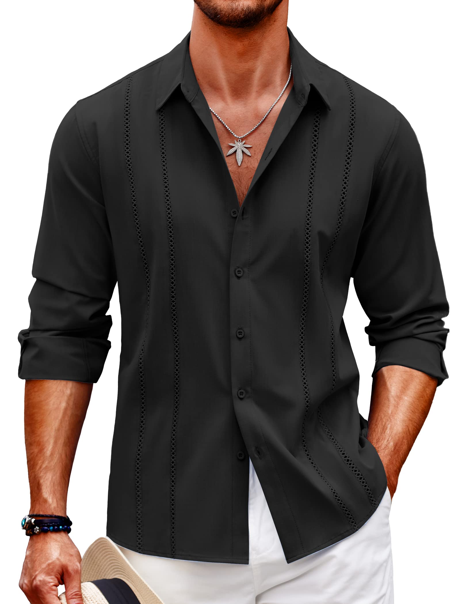 Men's Cuban Guayabera Shirt - Black XL-image-e670091c-14ca-4048-96fc-91f2d65e6433-108897
